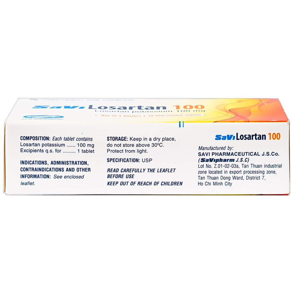 Thuốc Savi Losartan 100 điều trị tăng huyết áp (3 vỉ x 10 viên)