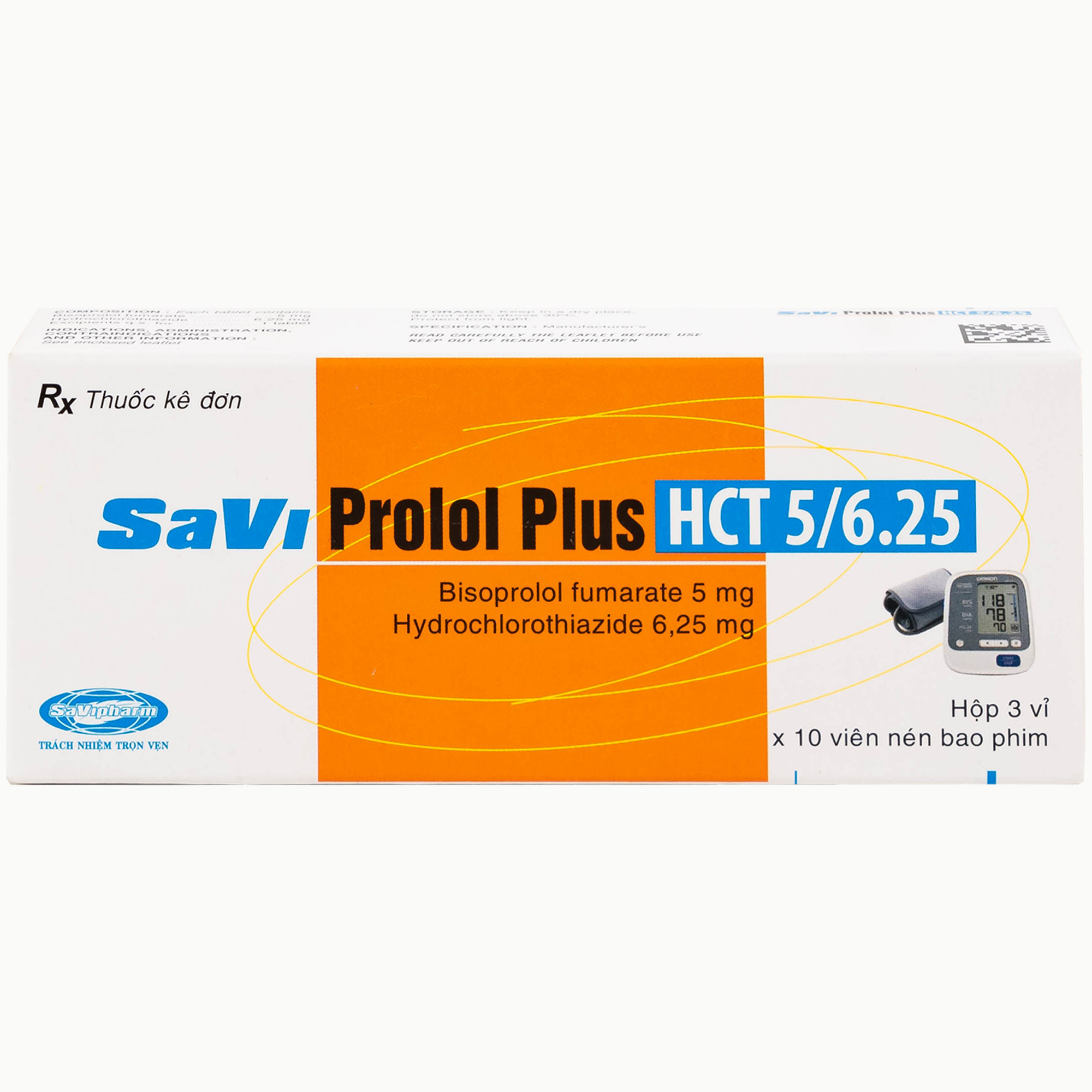 Thuốc Savi Prolol Plus HCT 5/6.25 kiểm soát tình trạng tăng huyết áp (3 vỉ x 10 viên)