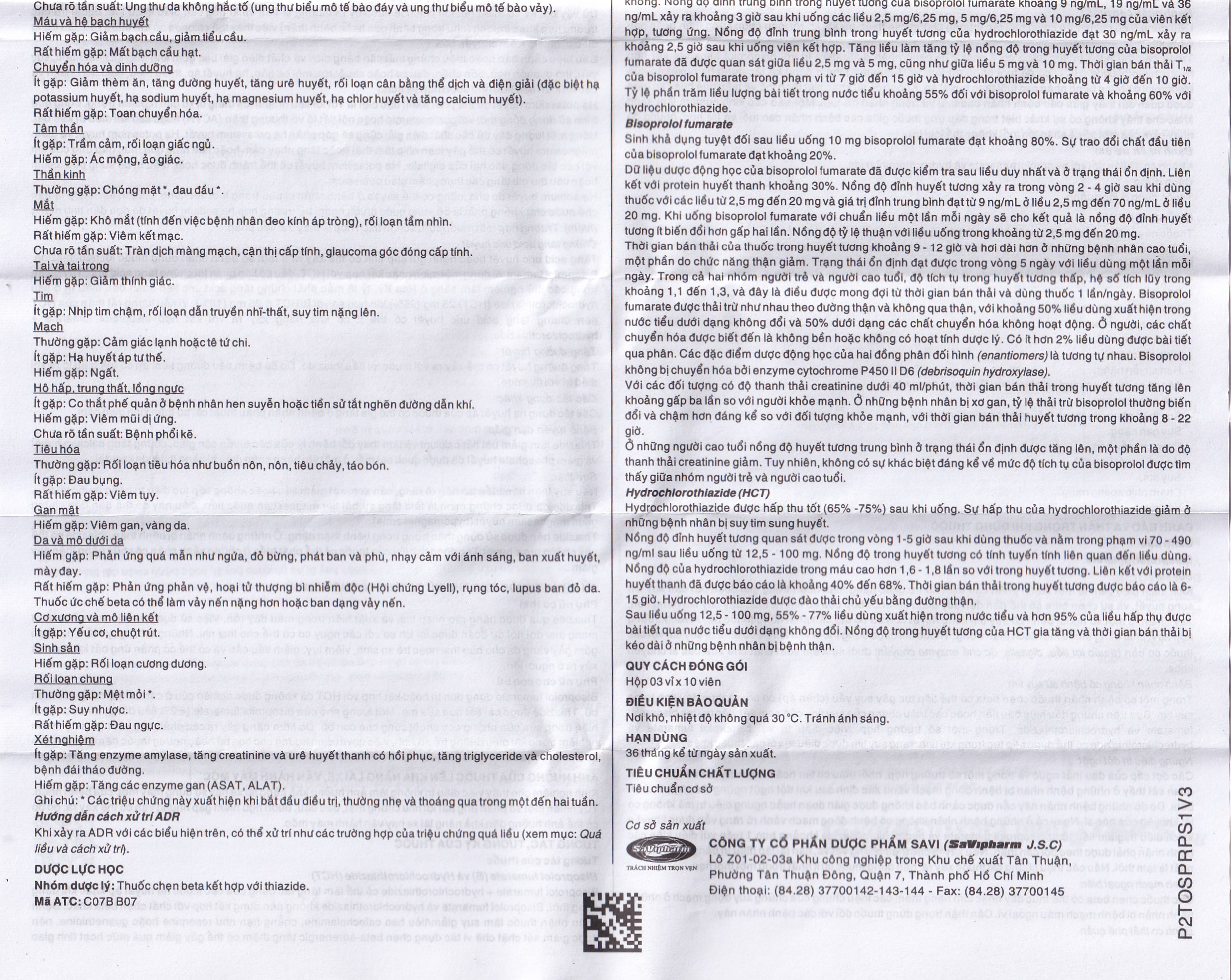Thuốc Savi Prolol Plus HCT 5/6.25 kiểm soát tình trạng tăng huyết áp (3 vỉ x 10 viên)