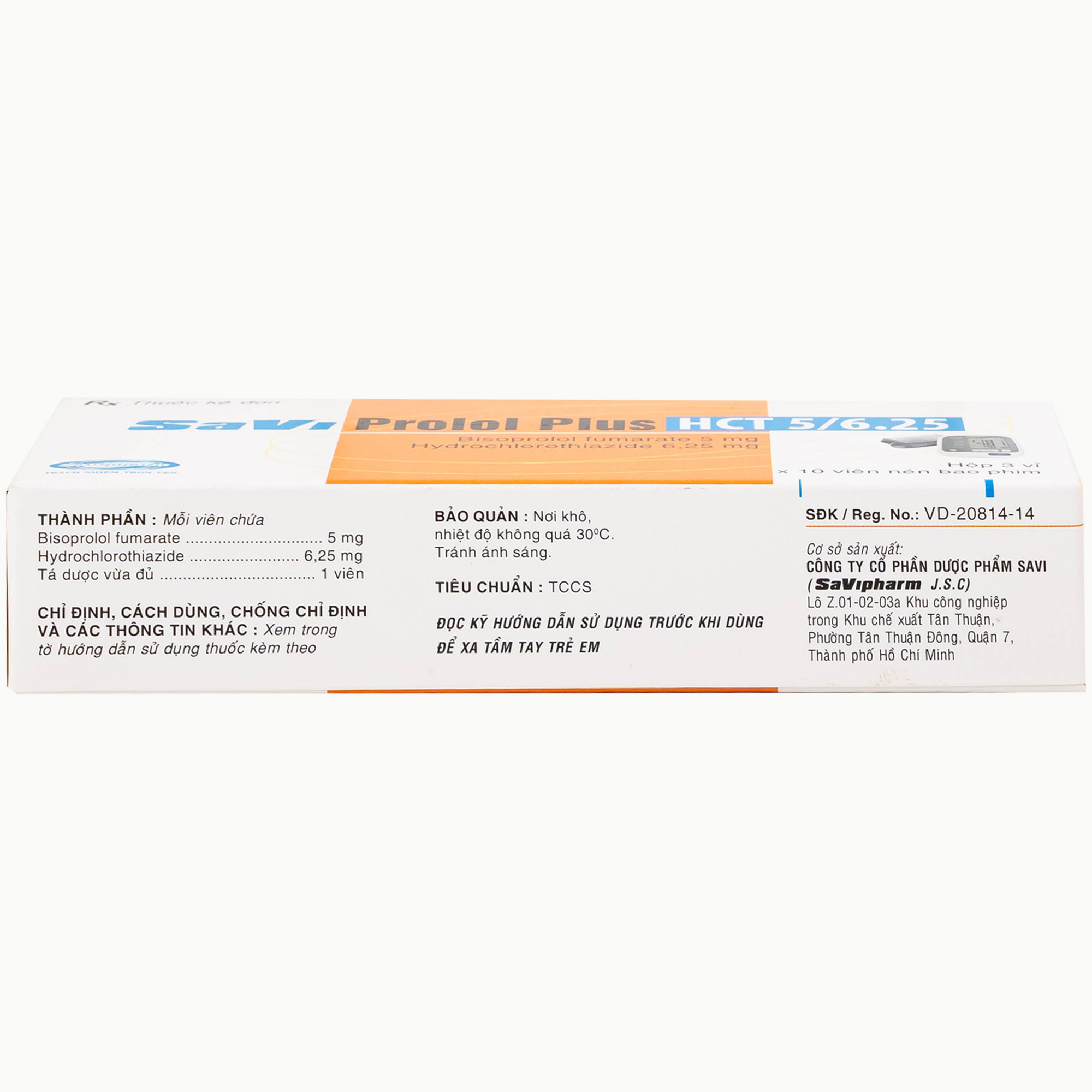 Thuốc Savi Prolol Plus HCT 5/6.25 kiểm soát tình trạng tăng huyết áp (3 vỉ x 10 viên)