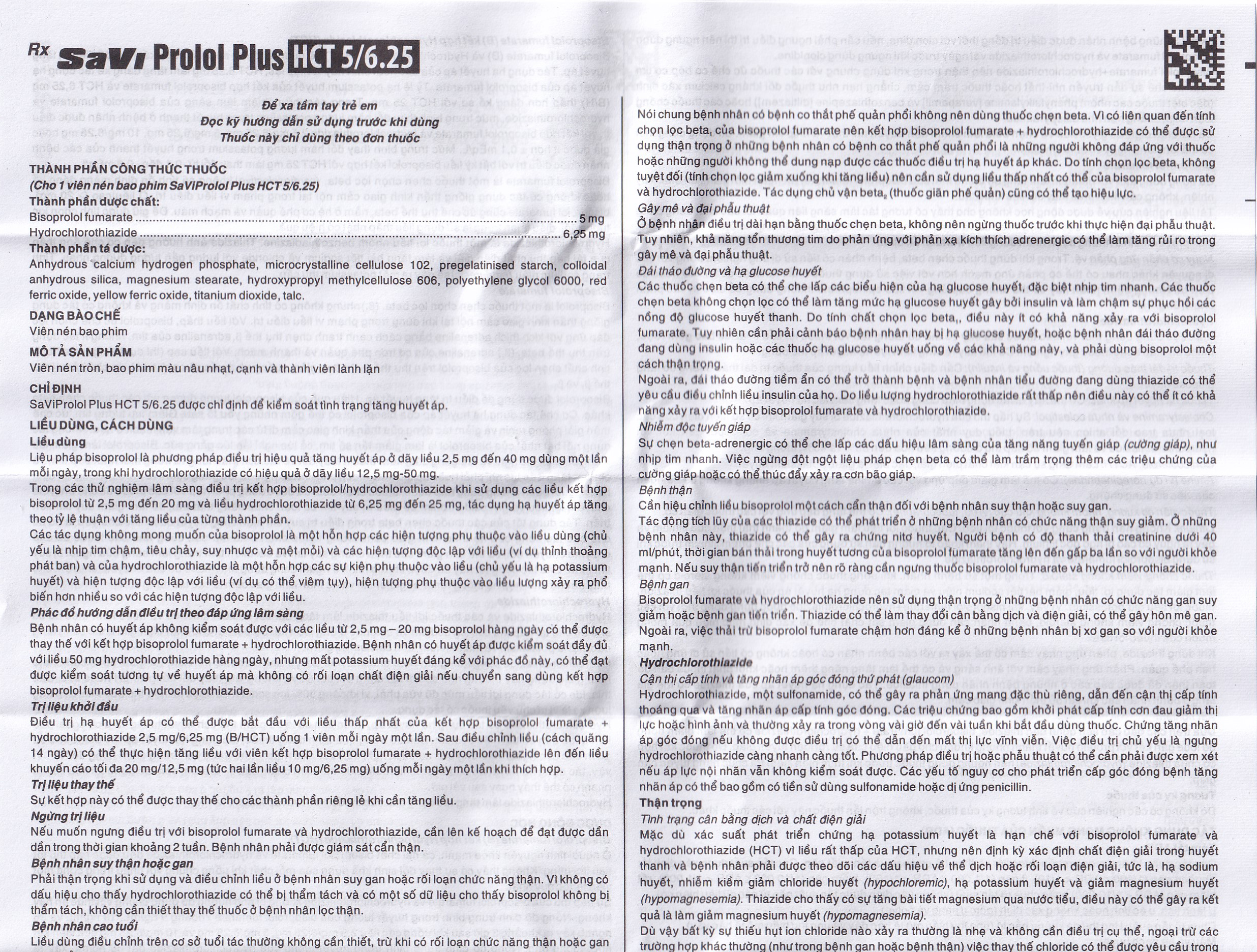 Thuốc Savi Prolol Plus HCT 5/6.25 kiểm soát tình trạng tăng huyết áp (3 vỉ x 10 viên)