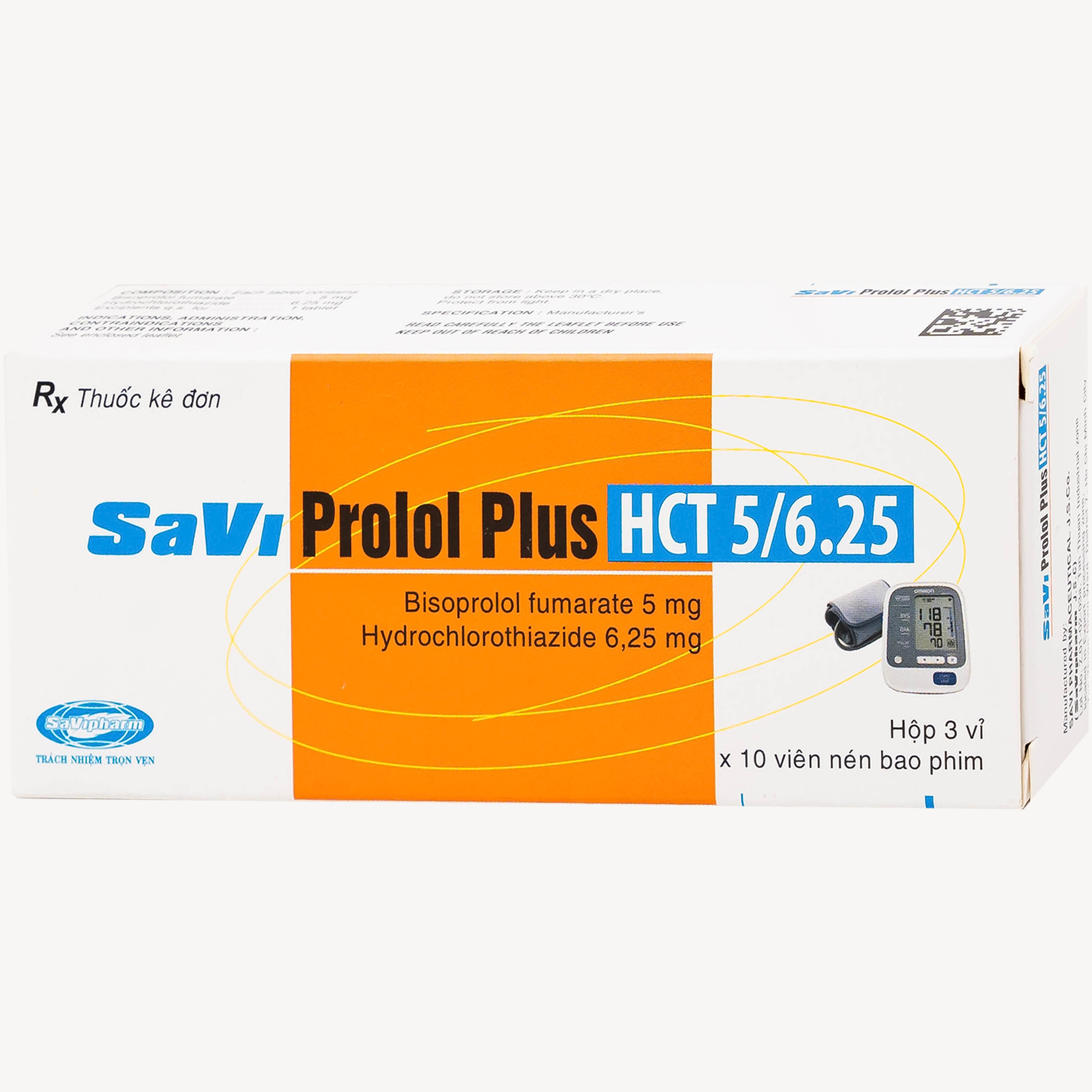 Thuốc Savi Prolol Plus HCT 5/6.25 kiểm soát tình trạng tăng huyết áp (3 vỉ x 10 viên)