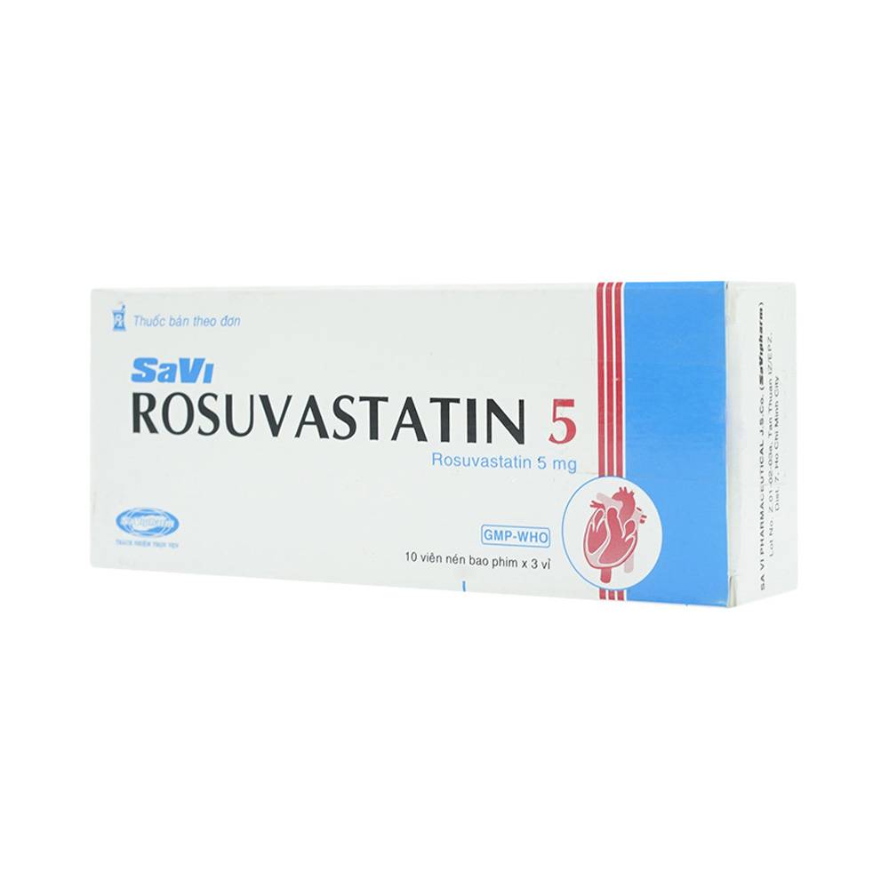 Thuốc Savi Rosuvastatin 5 điều trị tăng cholesterol máu (3 vỉ x 10 viên)