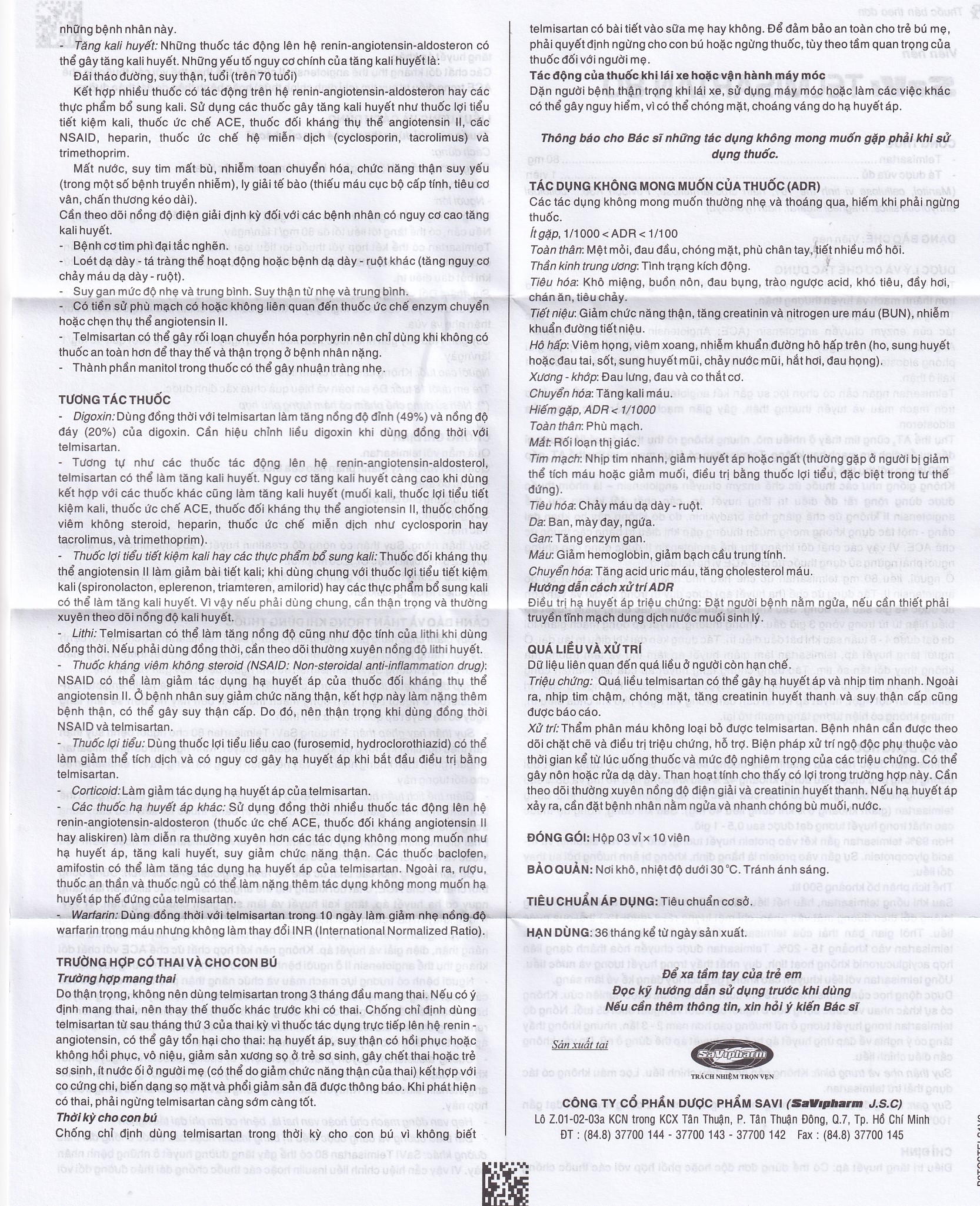 Thuốc Savi Telmisartan 80 điều trị tăng huyết áp (3 vỉ x 10 viên) 