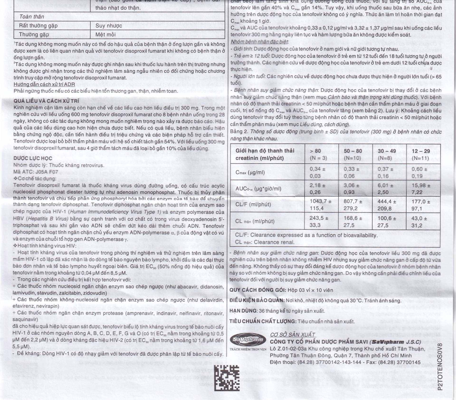 Thuốc Savi Tenofovir 300 điều trị nhiễm HIV-1 ở người lớn (3 vỉ x 10 viên) 