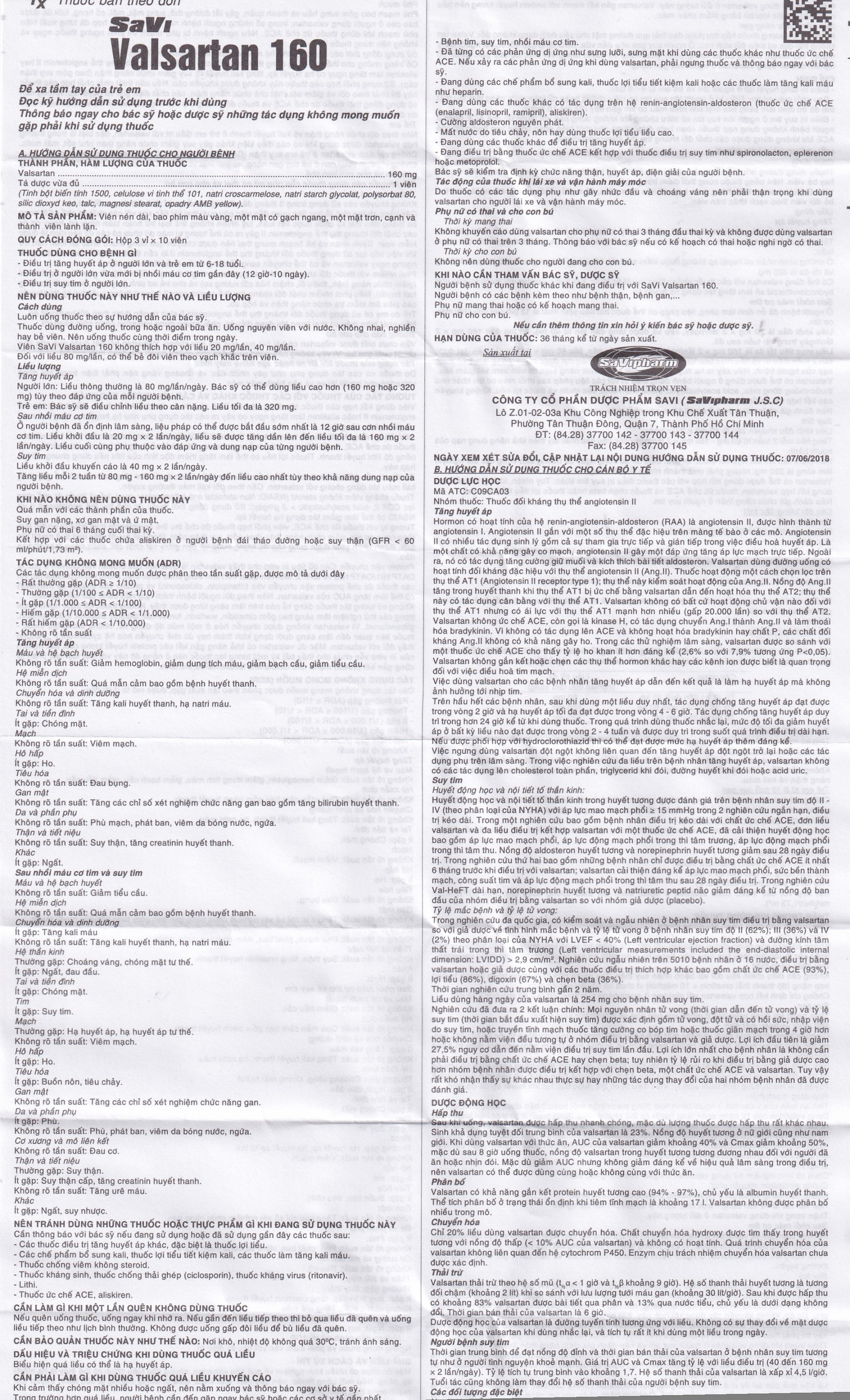 Thuốc Savi Valsartan 160 điều trị tăng huyết áp, nhồi máu cơ tim (3 vỉ x 10 viên)