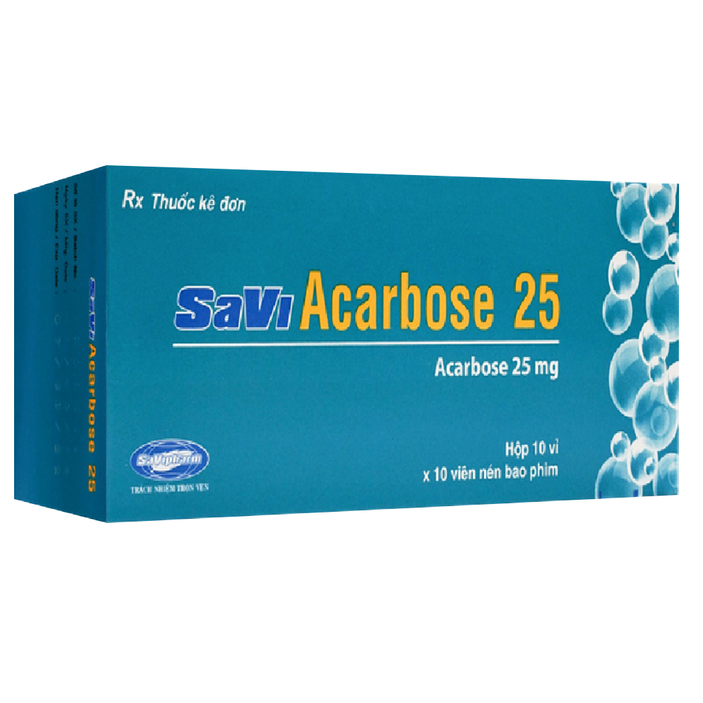 Thuốc SaVi Acarbose 25 điều trị đái tháo đường (10 vỉ x 10 viên)