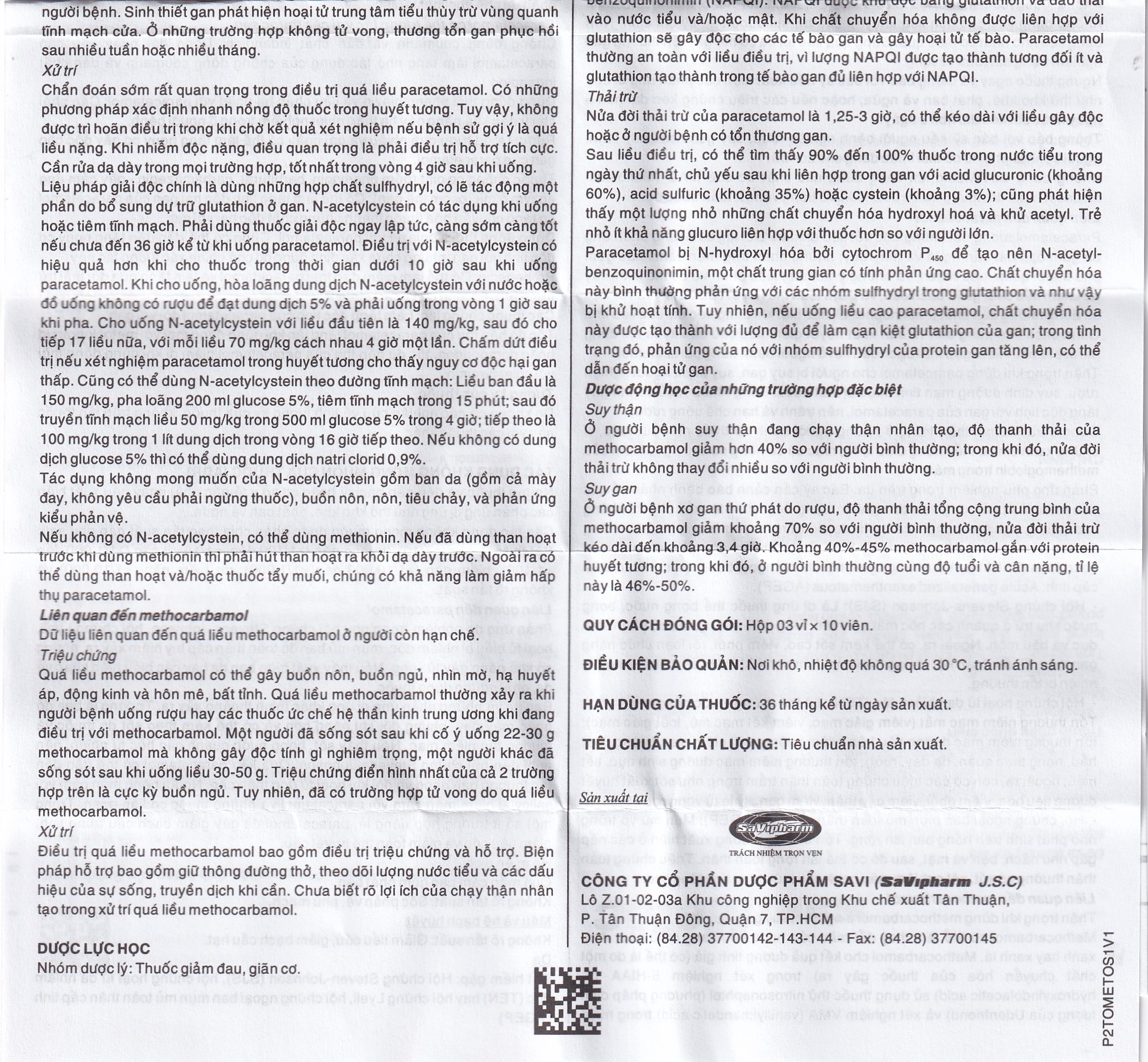 Thuốc SaViMetoc giảm đau do co thắt cơ (3 vỉ x 10 viên)