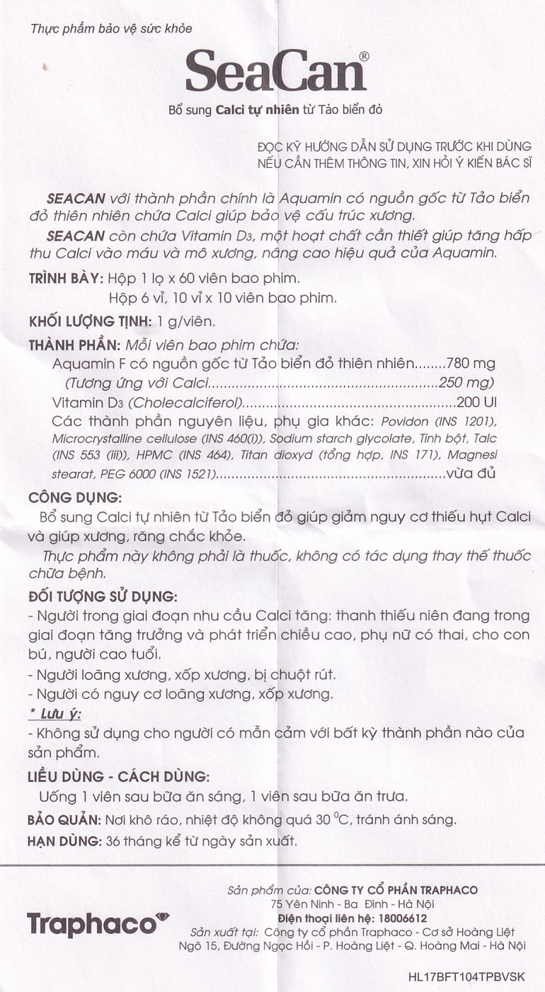 Viên bổ sung Canxi Seacan Traphaco (60 viên)