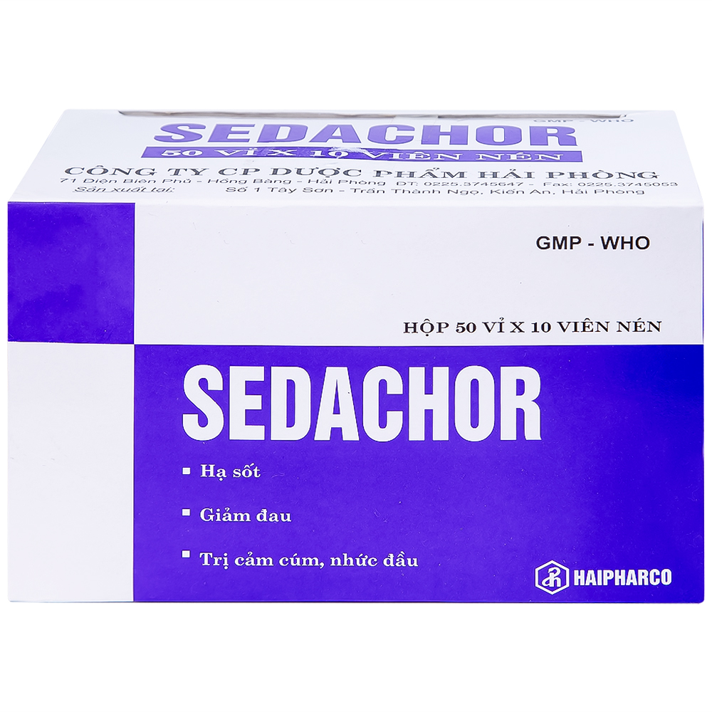 Thuốc Sedachor Haripharco hạ sốt, giảm đau, trị cảm cúm, nhức đầu (50 vỉ x 10 viên)