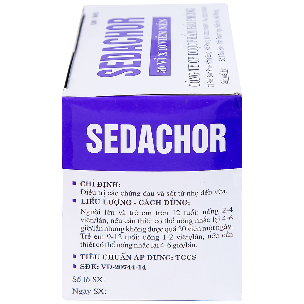 Thuốc Sedachor Haripharco hạ sốt, giảm đau, trị cảm cúm, nhức đầu (50 vỉ x 10 viên)