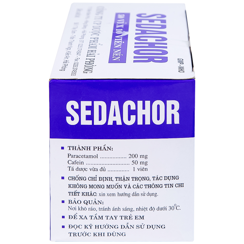 Thuốc Sedachor Haripharco hạ sốt, giảm đau, trị cảm cúm, nhức đầu (50 vỉ x 10 viên)