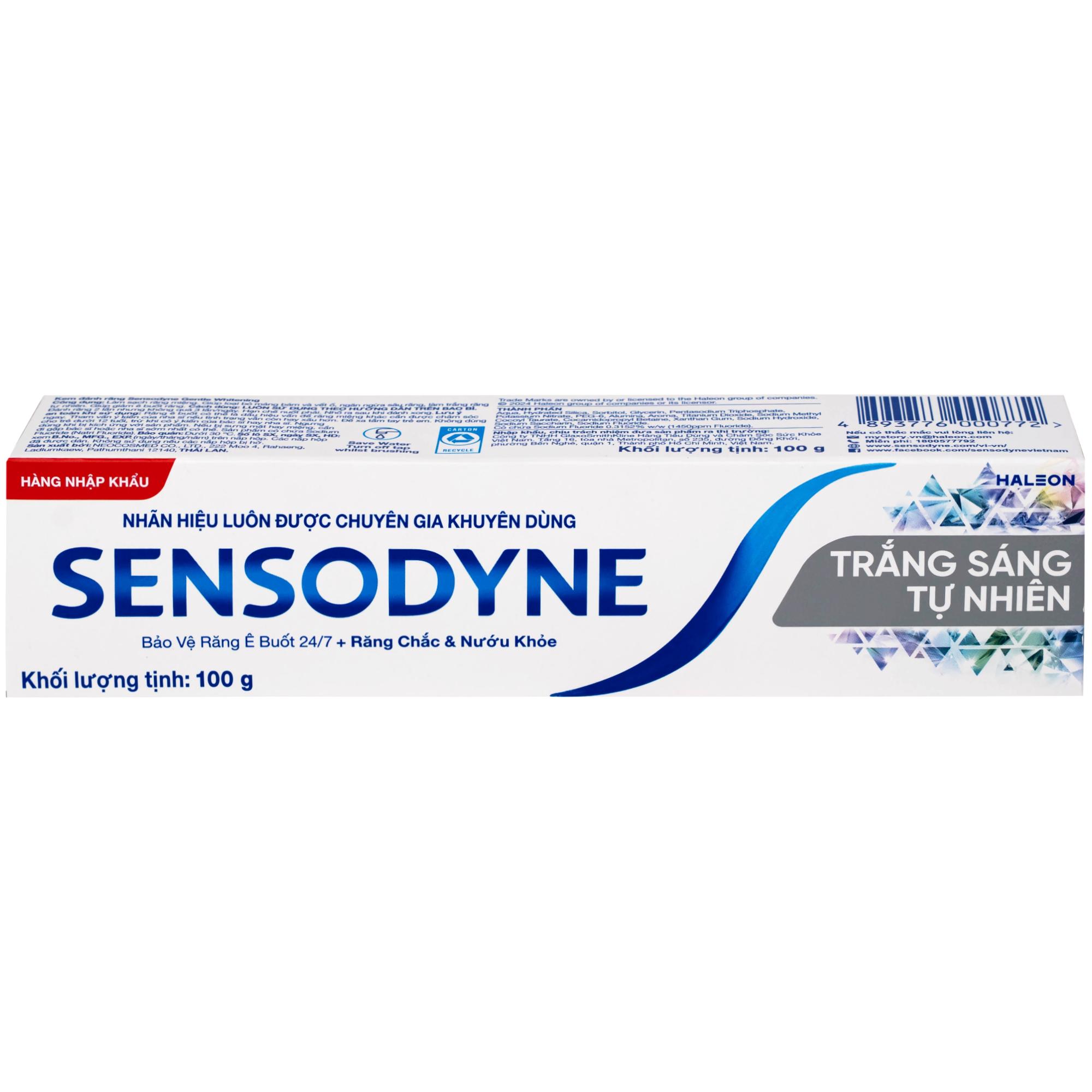 Kem đánh răng Sensodyne Gentle Whitening làm trắng răng tự nhiên, bảo vệ răng ê buốt mỗi ngày (100g)