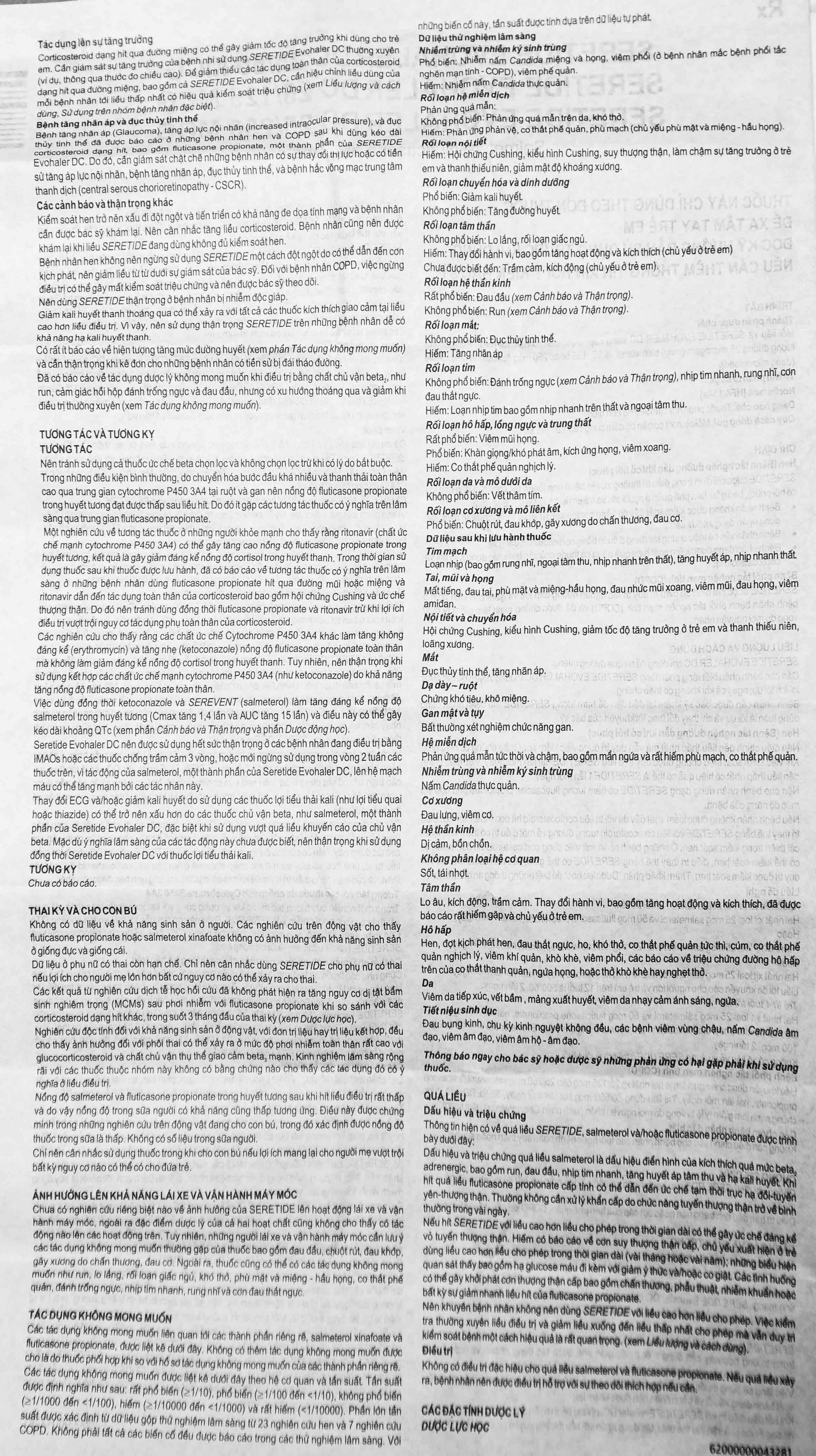 Khí dung Seretide Evohaler DC 25/50 Gsk  điều trị hen phế quản, tắc nghẽn phổi mạn tính (120 liều)