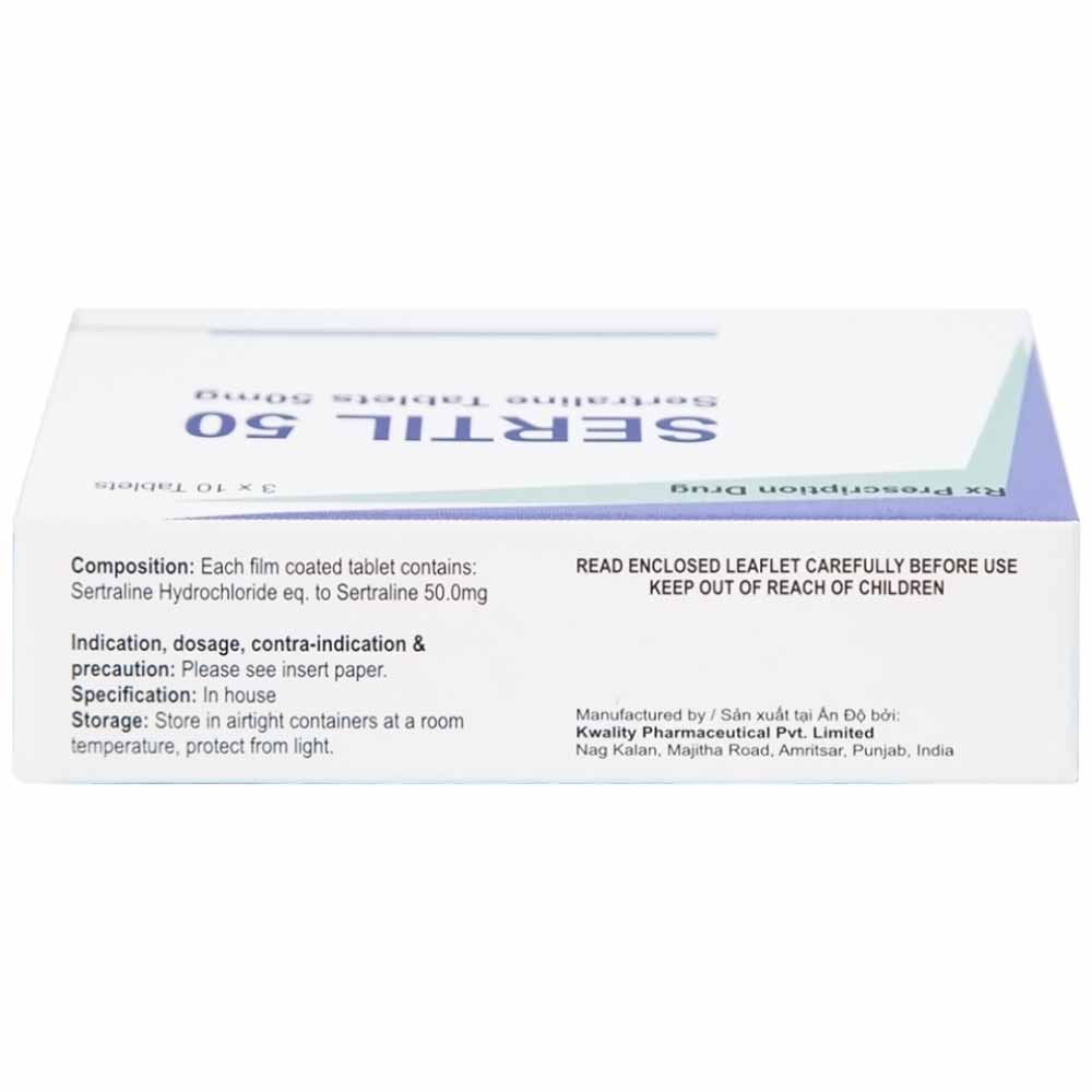 Thuốc Sertil 50 Kwality Pharmaceutical điều trị bệnh trầm cảm, hội chứng hoảng sợ (3 vỉ x 10 viên)