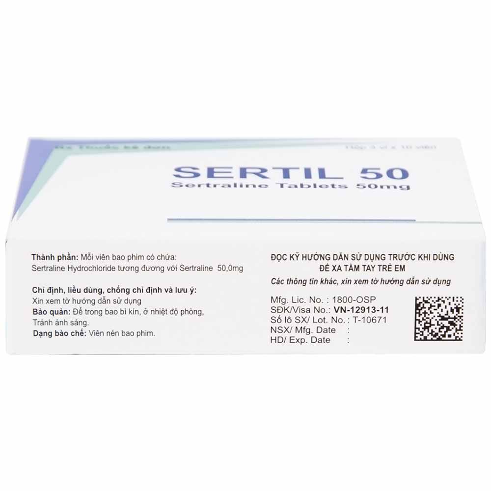 Thuốc Sertil 50 Kwality Pharmaceutical điều trị bệnh trầm cảm, hội chứng hoảng sợ (3 vỉ x 10 viên)