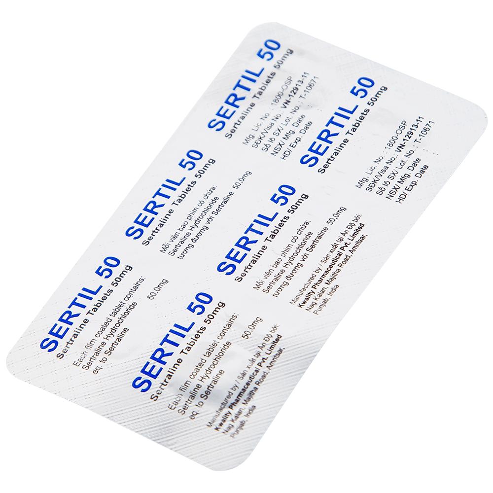 Thuốc Sertil 50 Kwality Pharmaceutical điều trị bệnh trầm cảm, hội chứng hoảng sợ (3 vỉ x 10 viên)