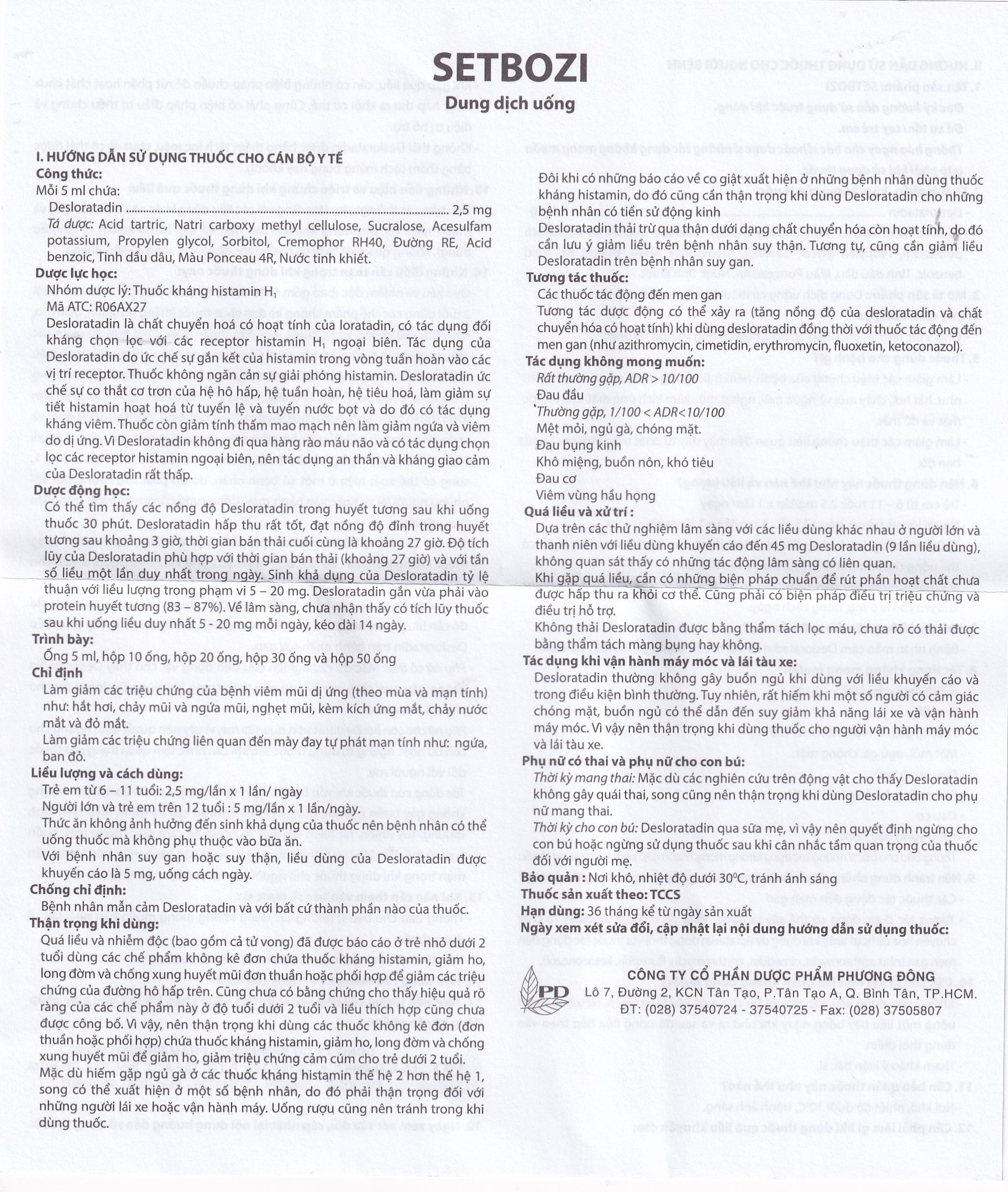 Dung dịch Setbozi Stick giảm các triệu chứng hắt hơi, sổ mũi (20 ống x 5ml) 