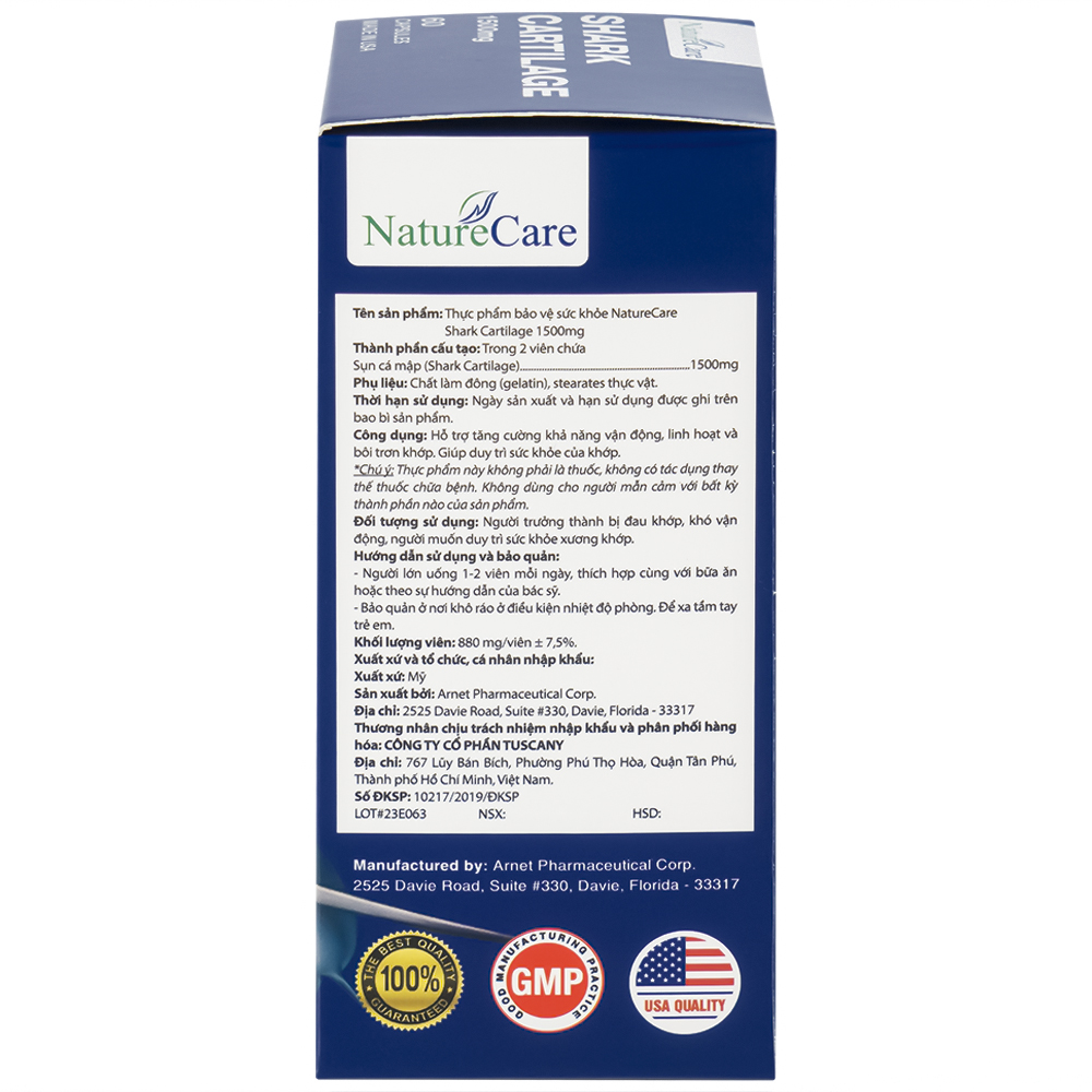 Viên uống hỗ trợ bôi trơn khớp, duy trì sức khỏe của khớp Shark Cartilage NatureCare (60 viên)