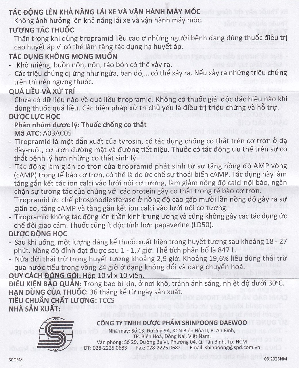 Thuốc Tiram 100mg Shinpoong Deawoo điều trị co thắt dạ dày ruột (10 vỉ x 10 viên)