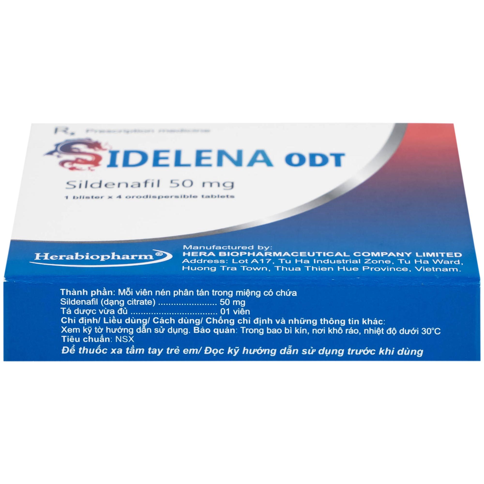 Thuốc Sidelena ODT 50mg Herabiopharm điều trị rối loạn chức năng cương dương ở nam giới (1 vỉ x 4 viên)