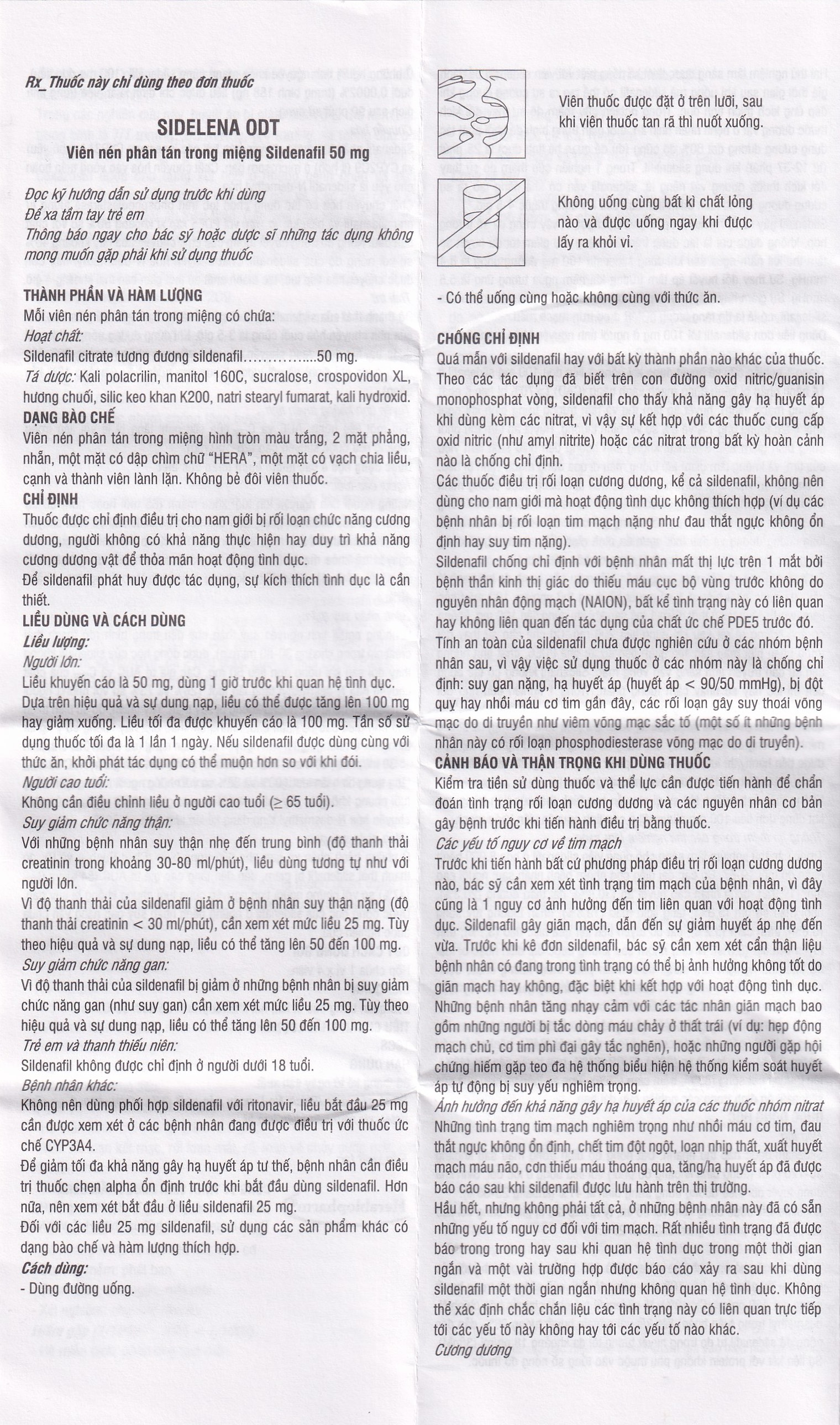Thuốc Sidelena ODT 50mg Herabiopharm điều trị rối loạn chức năng cương dương ở nam giới (1 vỉ x 4 viên)