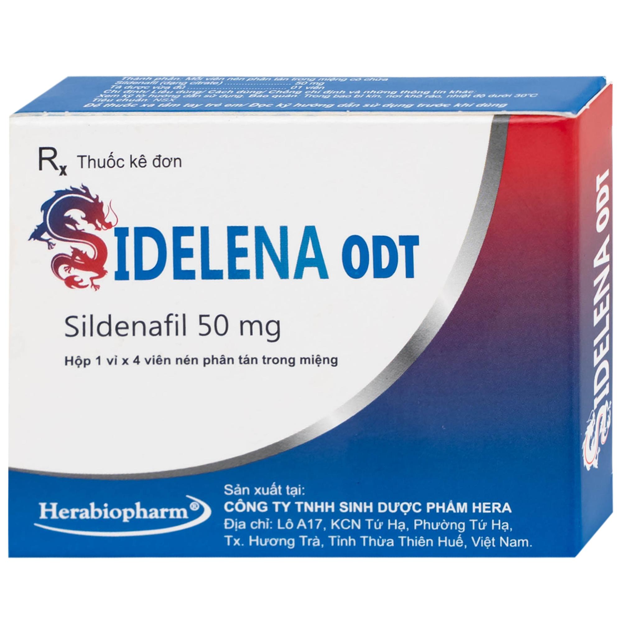 Thuốc Sidelena ODT 50mg Herabiopharm điều trị rối loạn chức năng cương dương ở nam giới (1 vỉ x 4 viên)