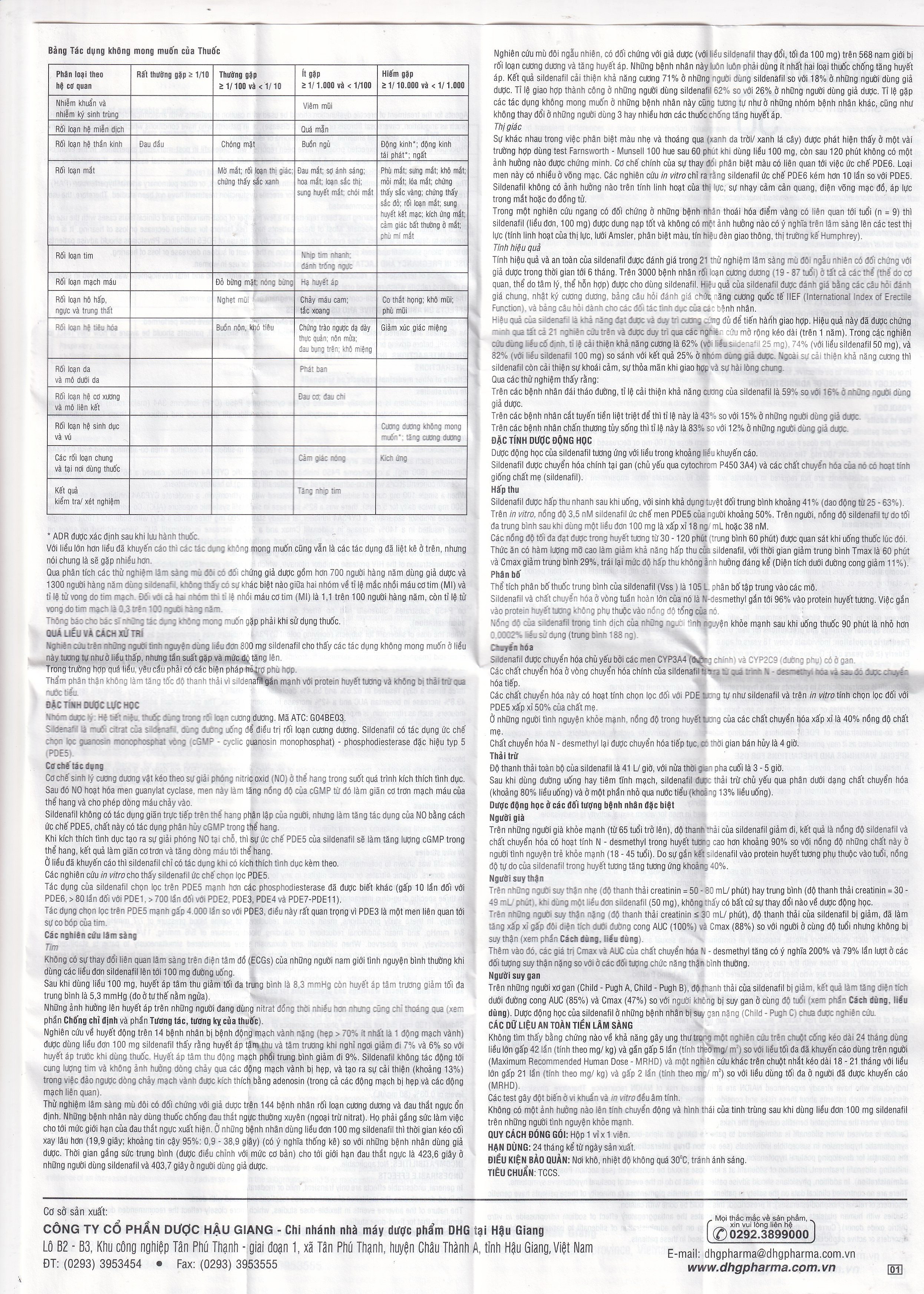Thuốc Sildenafil 50 DHG điều trị các tình trạng rối loạn cương dương (1 vỉ x 1 viên)