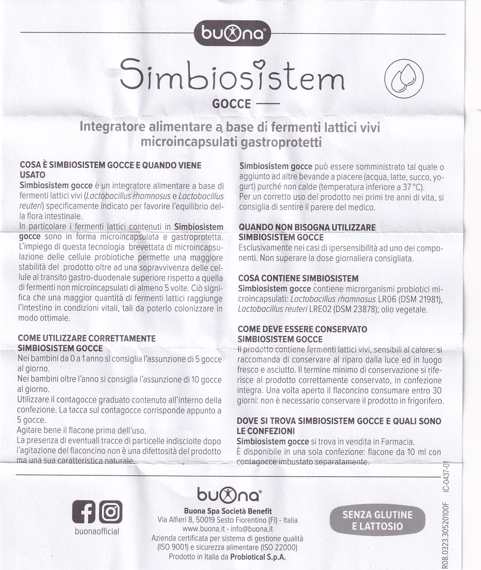 Dung dịch giúp bổ sung lợi khuẩn Buona Simbiosistem Gocce (10ml)