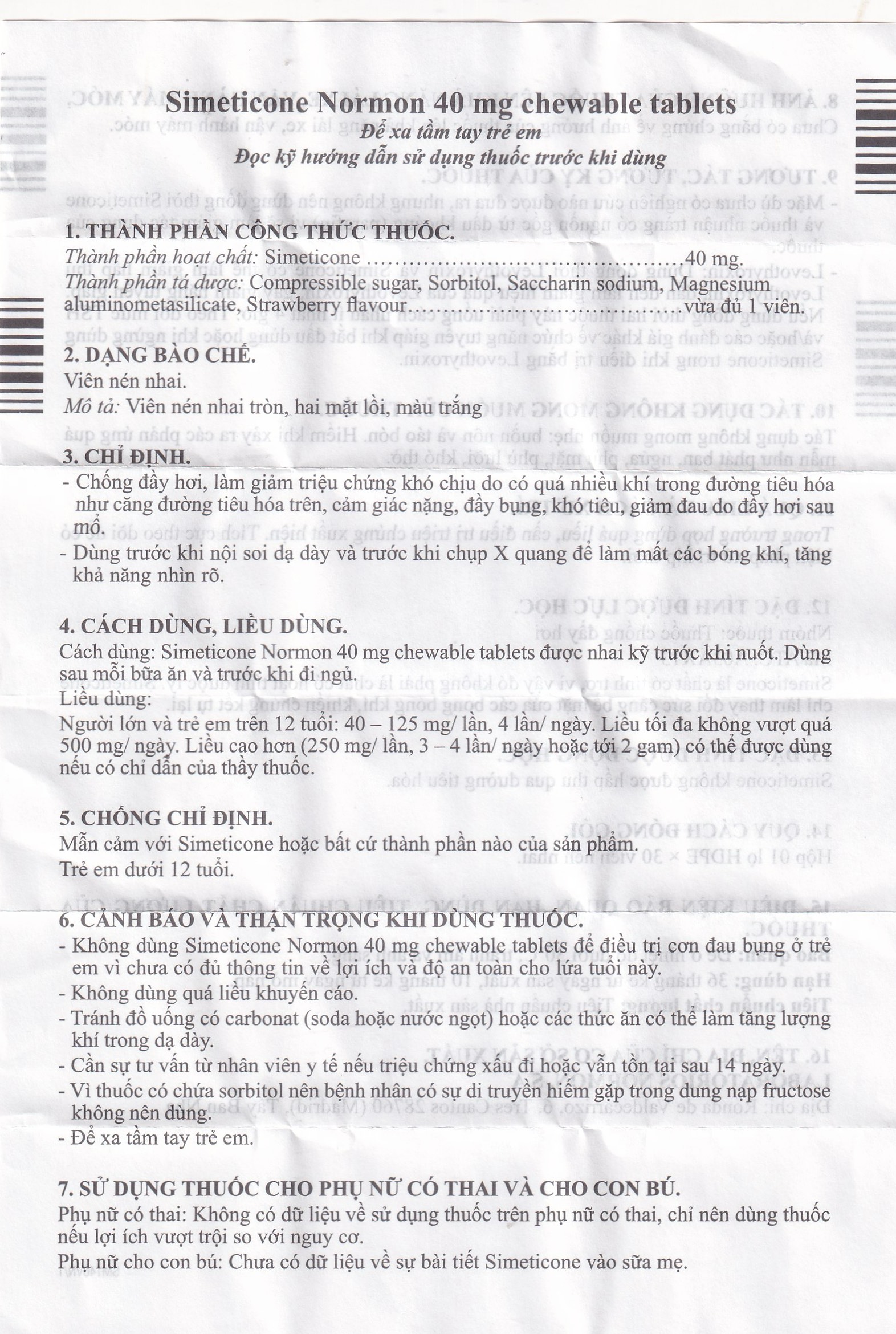Viên nhai Simeticone Normon 40mg chống đầy hơi và chướng bụng (Lọ 30V)