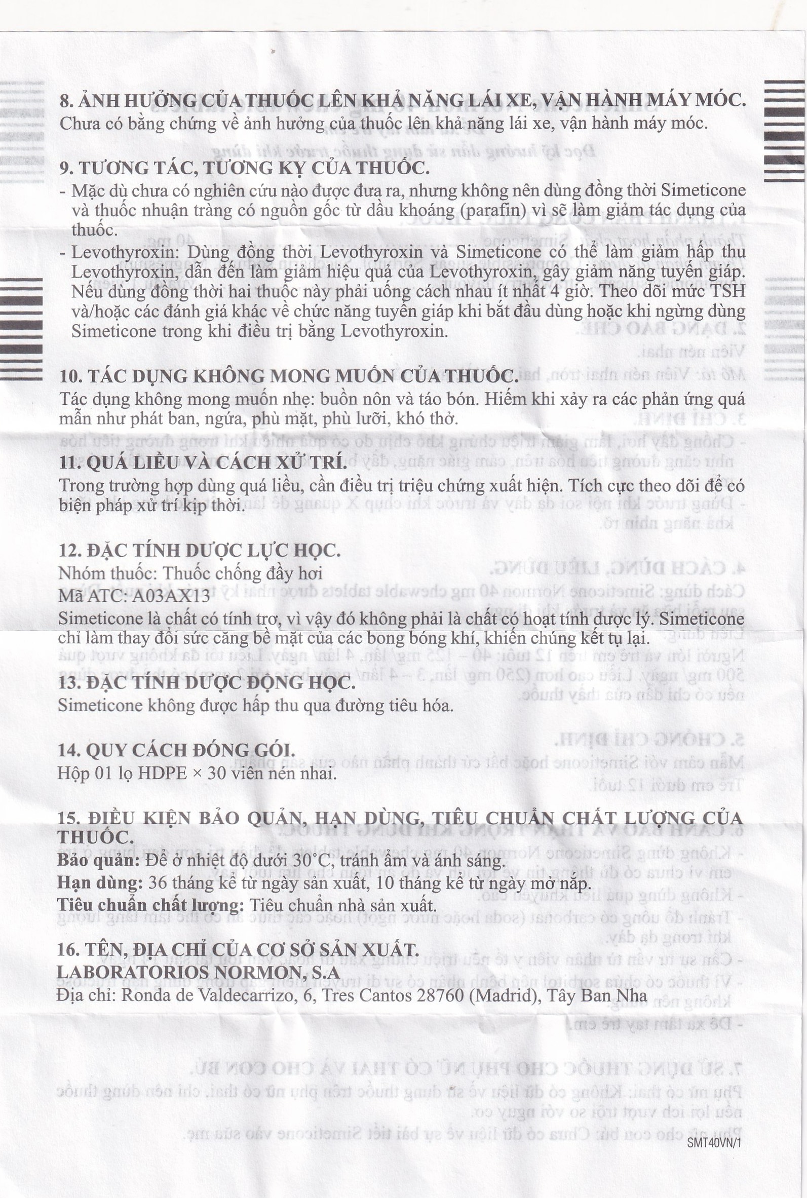 Viên nhai Simeticone Normon 40mg chống đầy hơi và chướng bụng (Lọ 30V)
