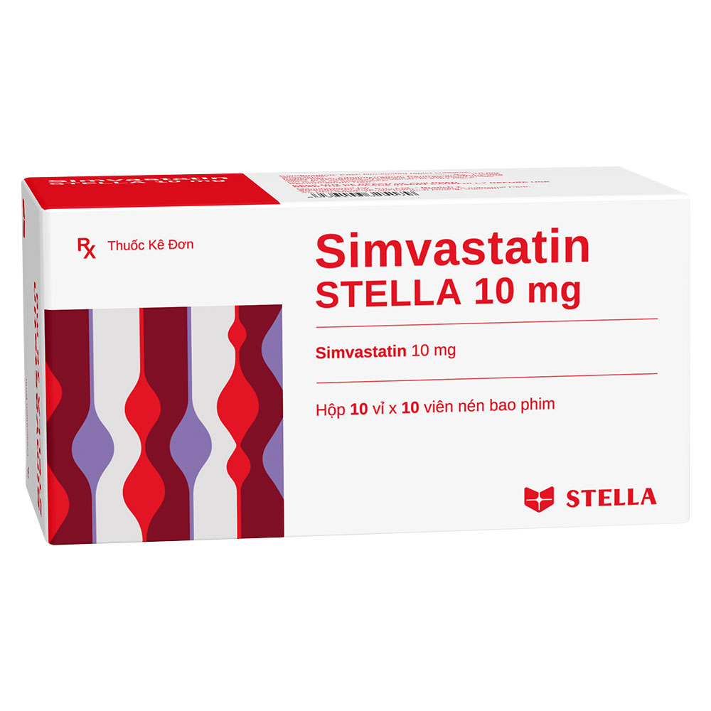 Thuốc Simvastatin Stella 10mg điều trị tăng cholesterol huyết nguyên phát (10 vỉ x 10 viên)