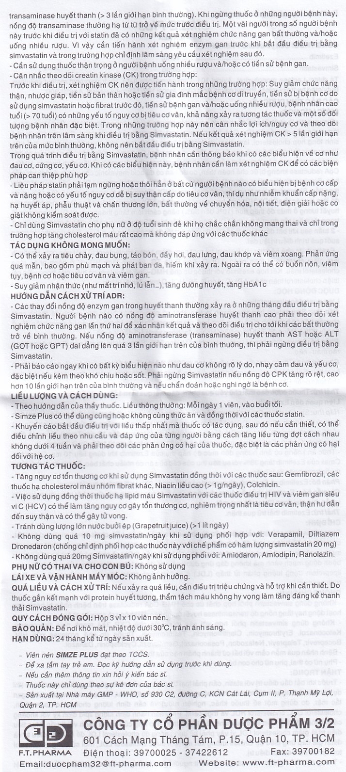 Thuốc Simze Plus 20mg/10mg Dược 3-2 cải thiện mức độ Cholesterol toàn phần (3 vỉ x 10 viên)