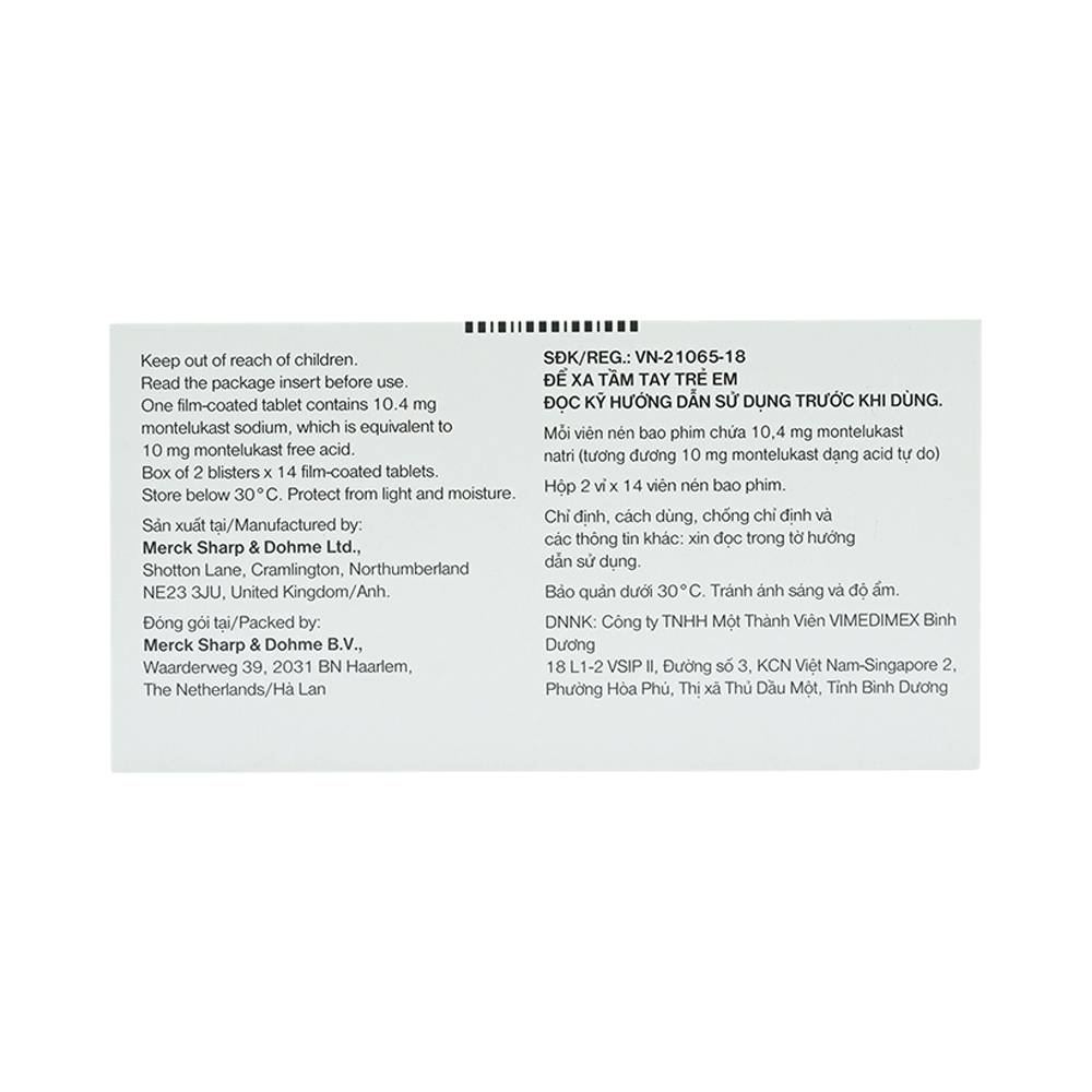 Thuốc Singulair 10mg MSD điều trị hen phế quản mạn tính (2 vỉ x 14 viên)