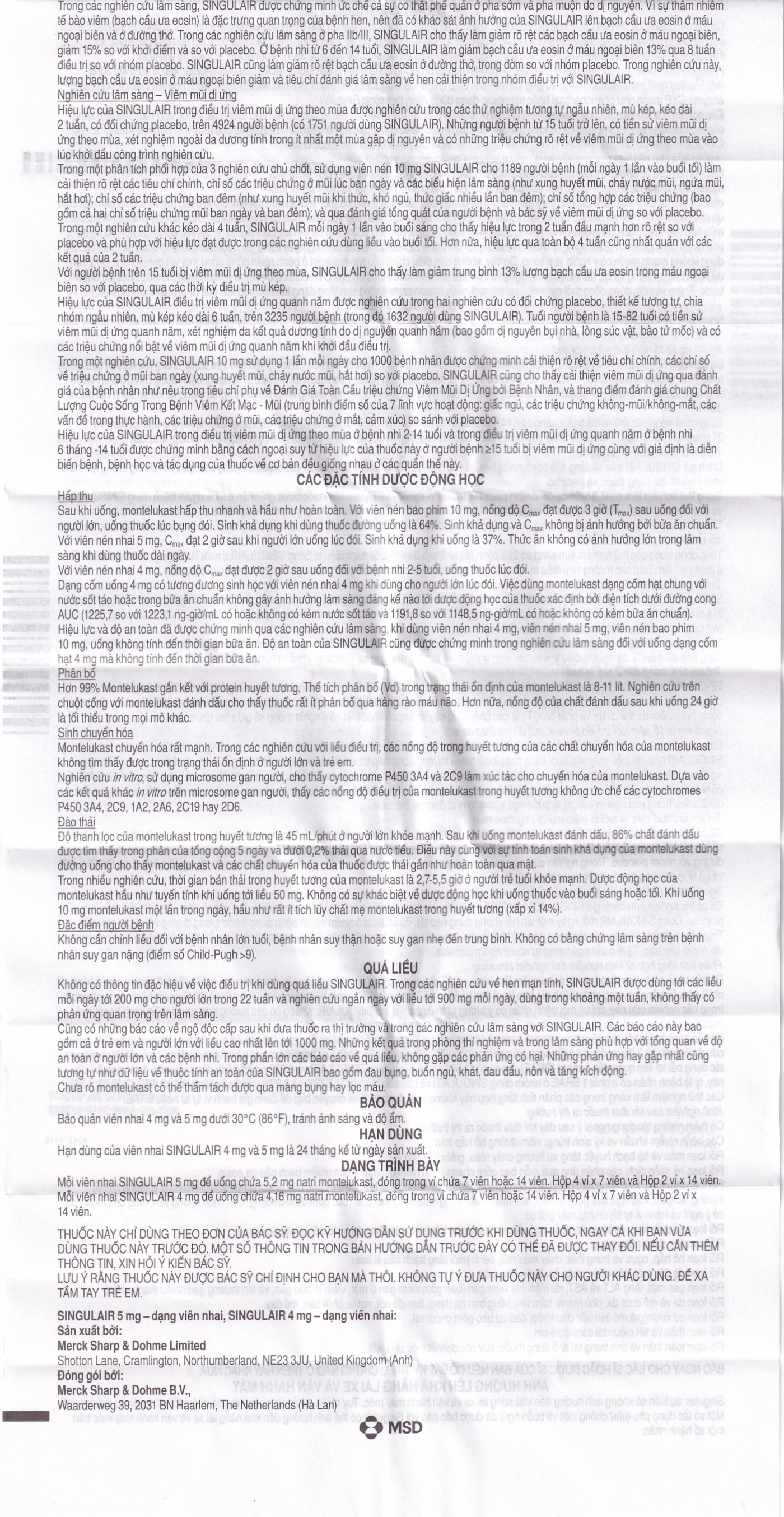 Thuốc Singulair 10mg MSD điều trị hen phế quản mạn tính (2 vỉ x 14 viên)