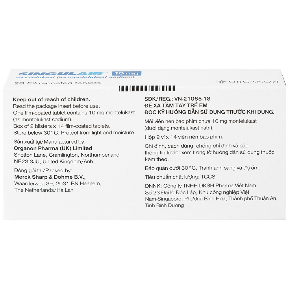 Thuốc Singulair 10mg Organon Pharma điều trị hen dai dẳng từ nhẹ đến trung bình (2 vỉ x 14 viên)