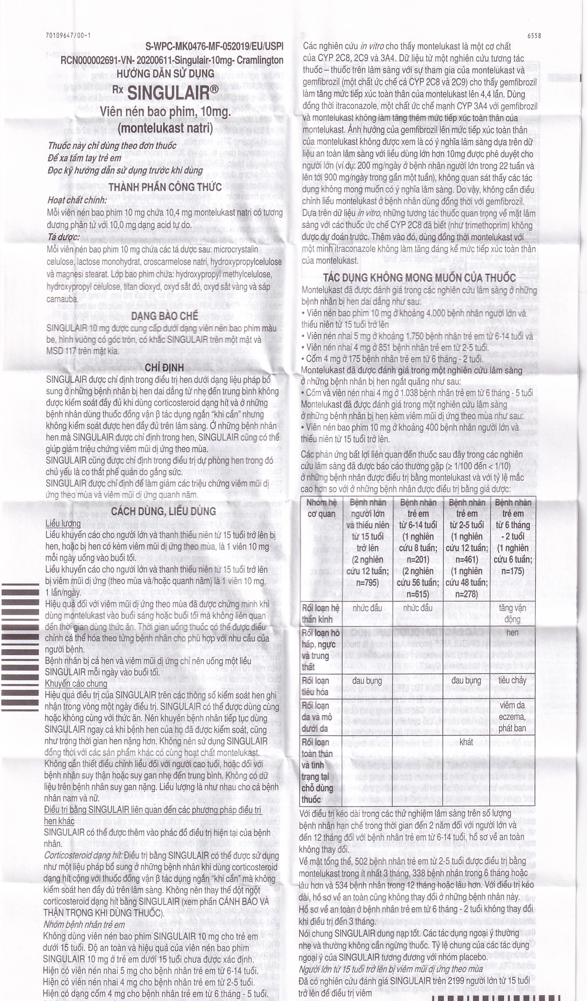 Thuốc Singulair 10mg Organon Pharma điều trị hen dai dẳng từ nhẹ đến trung bình (2 vỉ x 14 viên)