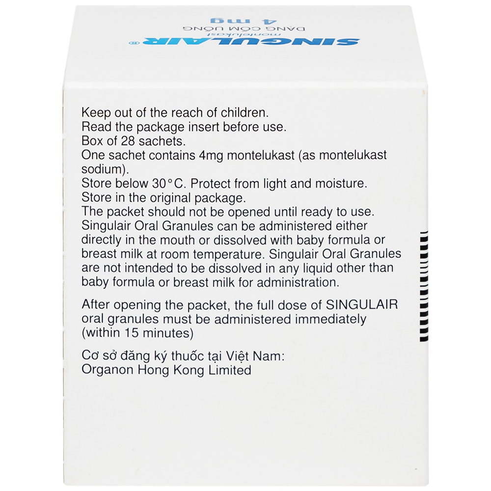 Thuốc Singulair 4mg Organon phòng và điều trị hen phế quản mạn tính (28 gói)