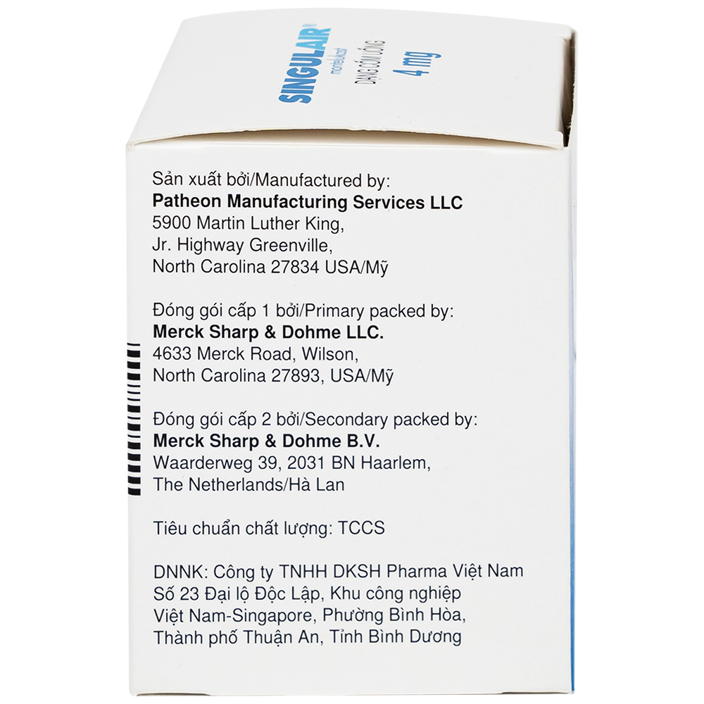 Thuốc Singulair 4mg Organon phòng và điều trị hen phế quản mạn tính (28 gói)