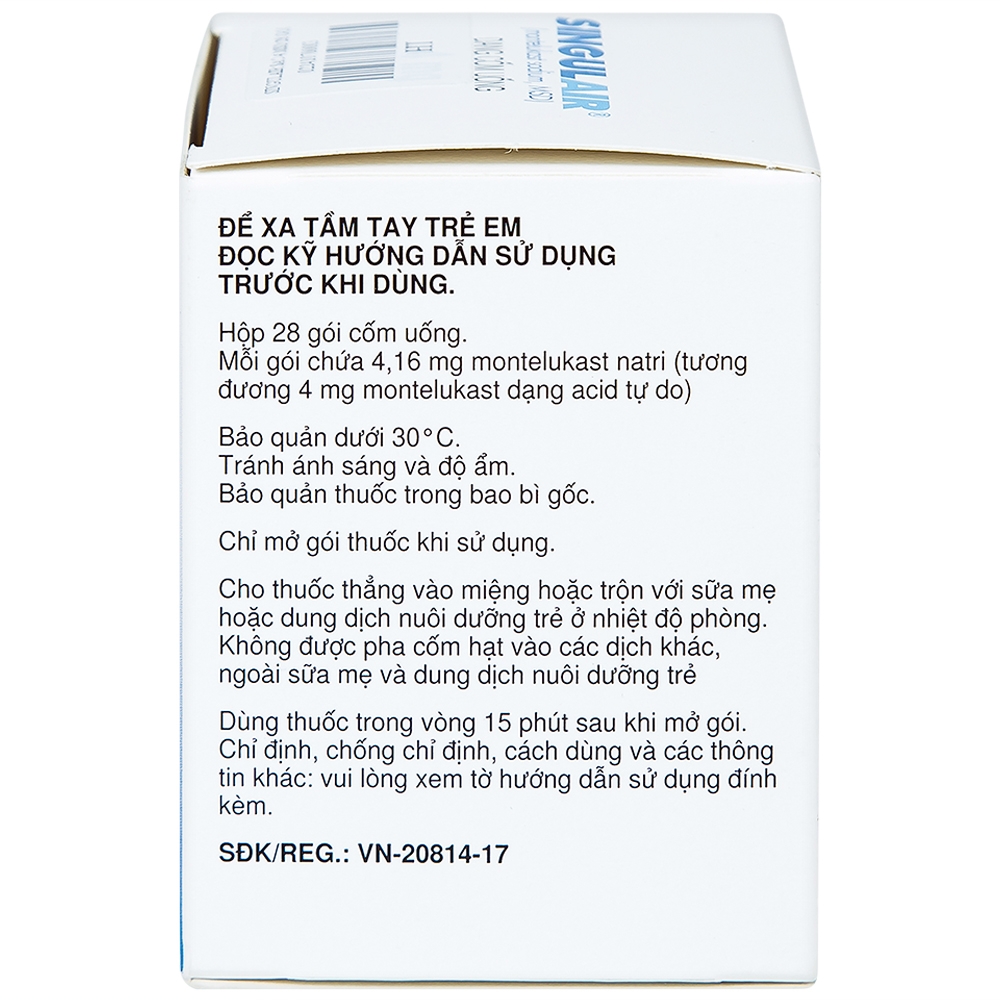Cốm Singulair 4mg MSD điều trị hen phế quản mạn tính (28 gói)