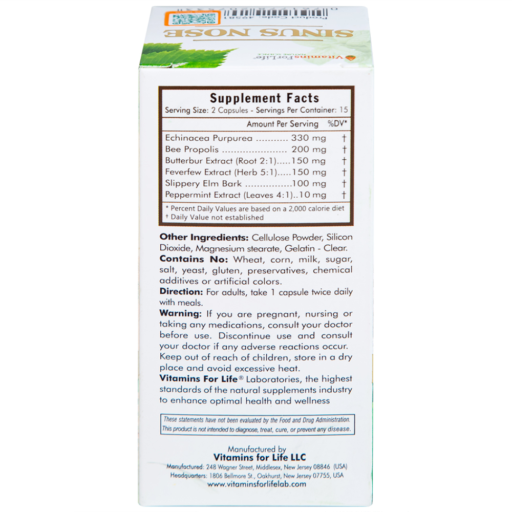 Viên uống hỗ trợ cải thiện viêm xoang, viêm mũi dị ứng Sinus Nose Vitamins For Life (30 viên)