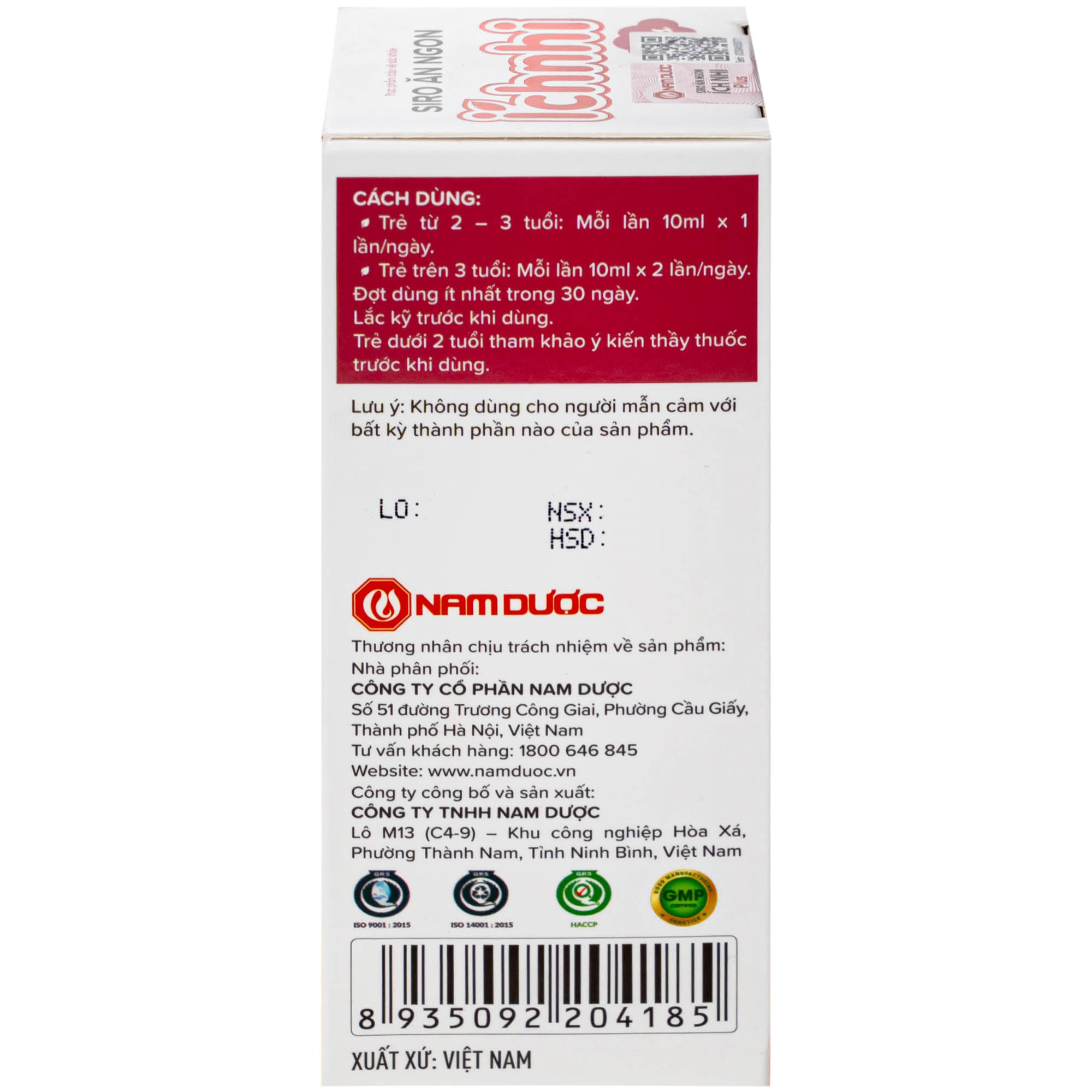 Siro giúp trẻ ăn ngon Ích Nhi Plus Nam Dược (100ml)