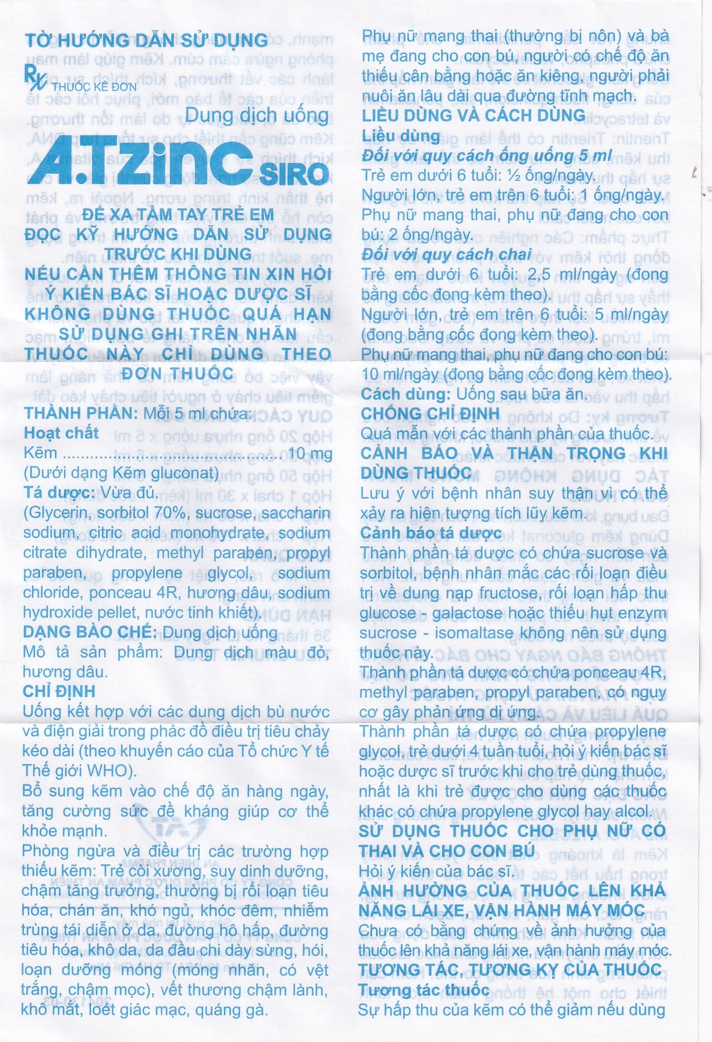 Siro A.Tzinc 10mg/5ml An Thiên phòng ngừa và điều trị thiếu kẽm (30 ống)