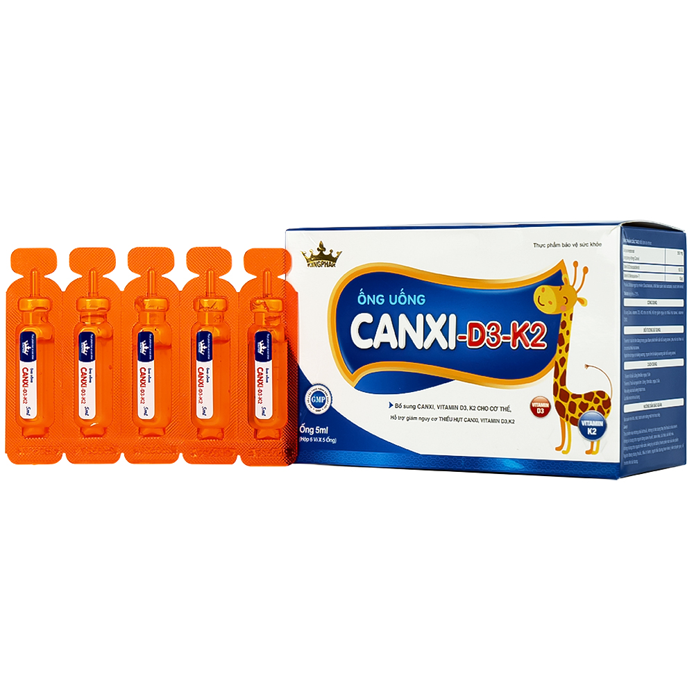 Siro bổ sung canxi &amp; vitamin D3, K2 cho cơ thể Canxi-D3-K2 Kingphar (6 vỉ x 5 ống x 5ml)