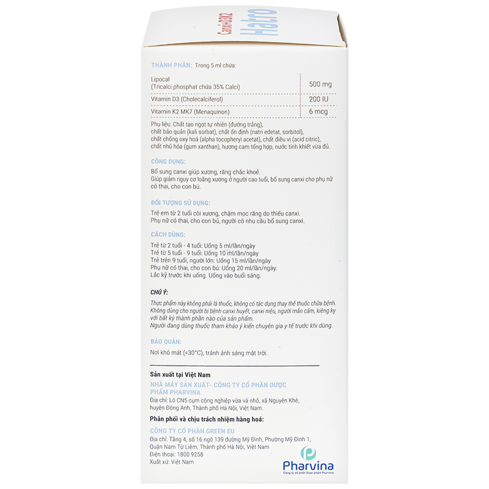 Siro bổ sung canxi giúp xương răng chắc khỏe Canxi + D3K2 Hatro (120ml)