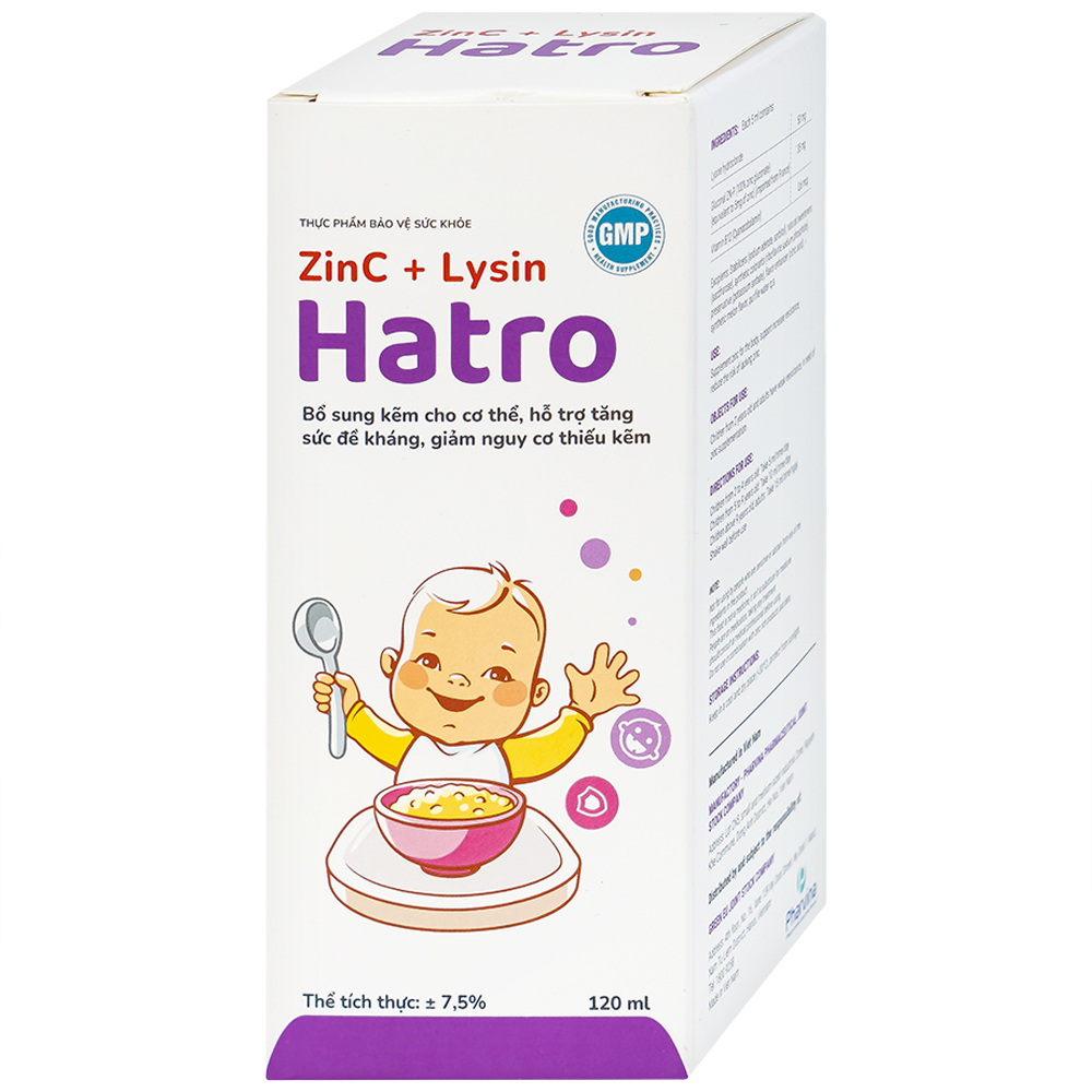 Siro bổ sung kẽm, hỗ trợ tăng sức đề kháng cho trẻ ZinC + Lysin Hatro (120ml)