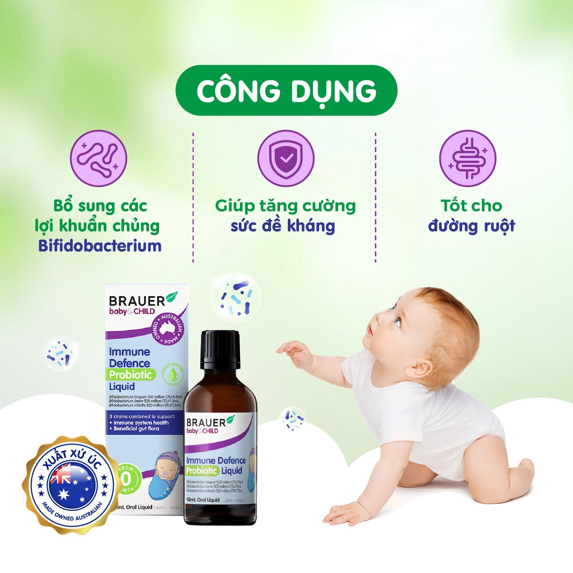 Siro giúp bổ sung lợi khuẩn, tốt cho đường ruột Immune Defence Probiotic Liquid Brauer (45ml)