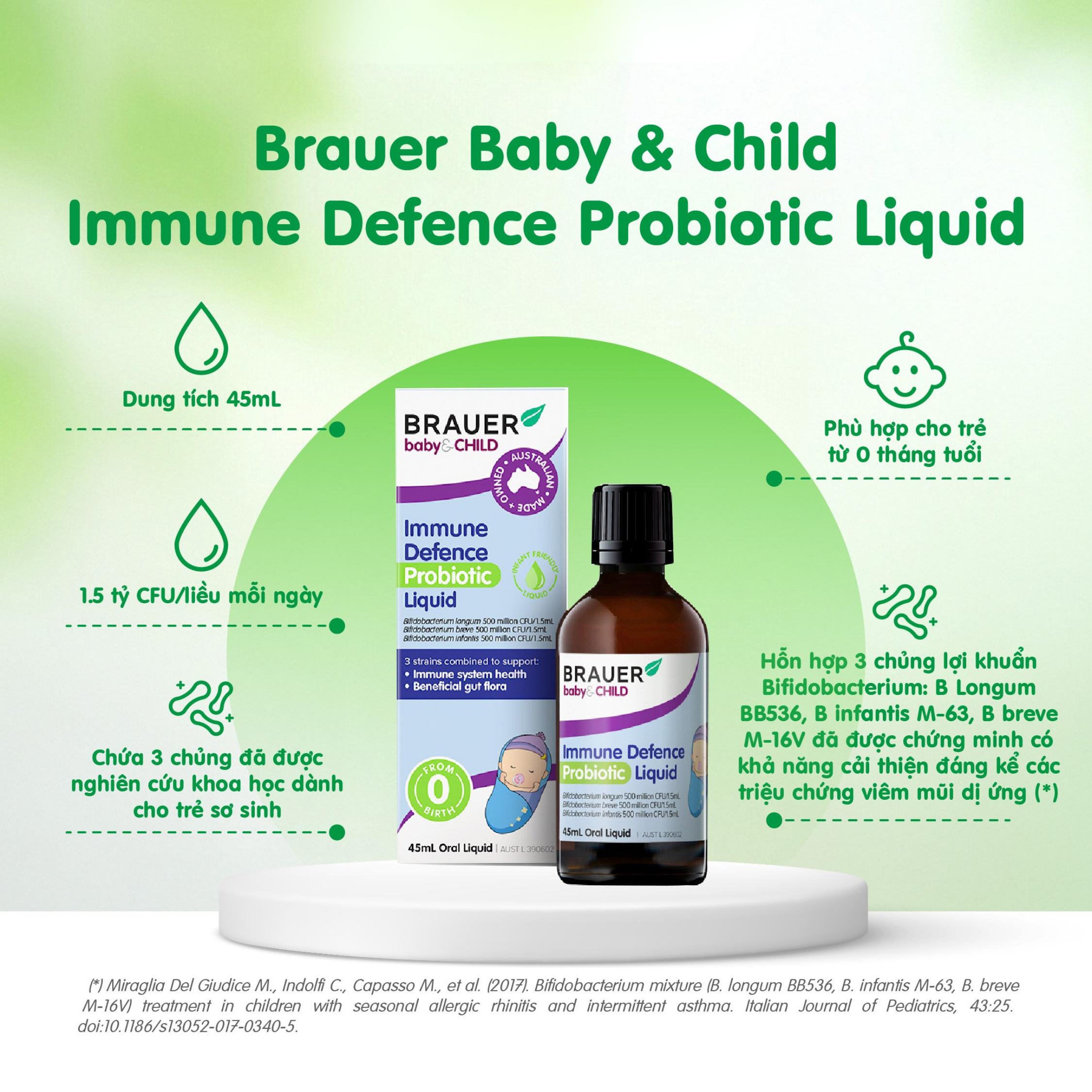 Siro giúp bổ sung lợi khuẩn, tốt cho đường ruột Immune Defence Probiotic Liquid Brauer (45ml)