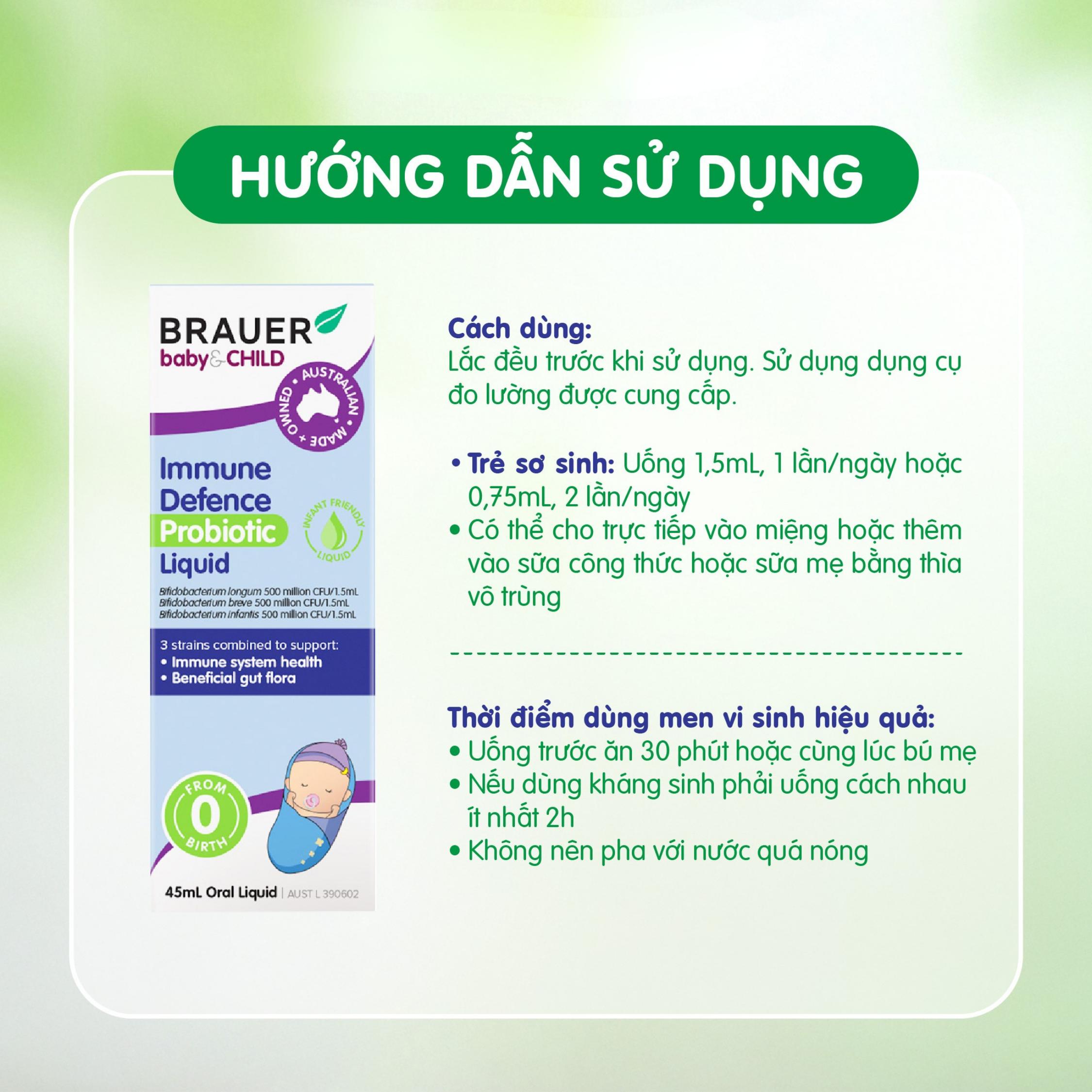 Siro giúp bổ sung lợi khuẩn, tốt cho đường ruột Immune Defence Probiotic Liquid Brauer (45ml)