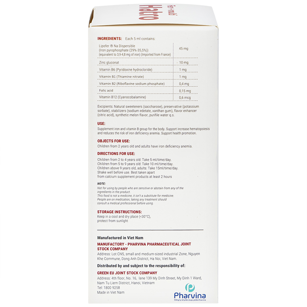 Siro bổ sung sắt và Vitamin nhóm B, giảm nguy cơ thiếu máu cho trẻ Fer + Multi Hatro (120ml)